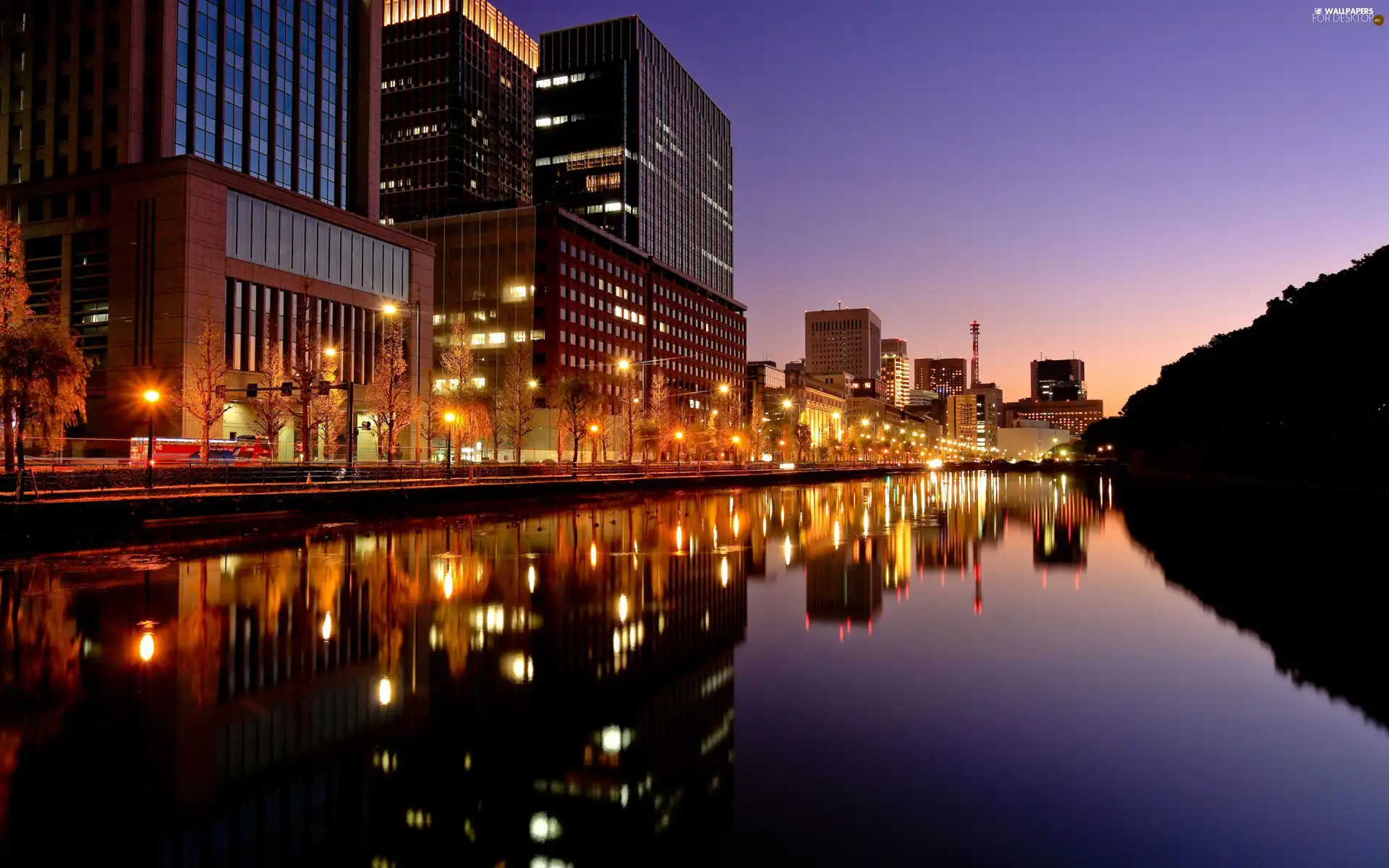 River, evening, Japan, Town, Tokio