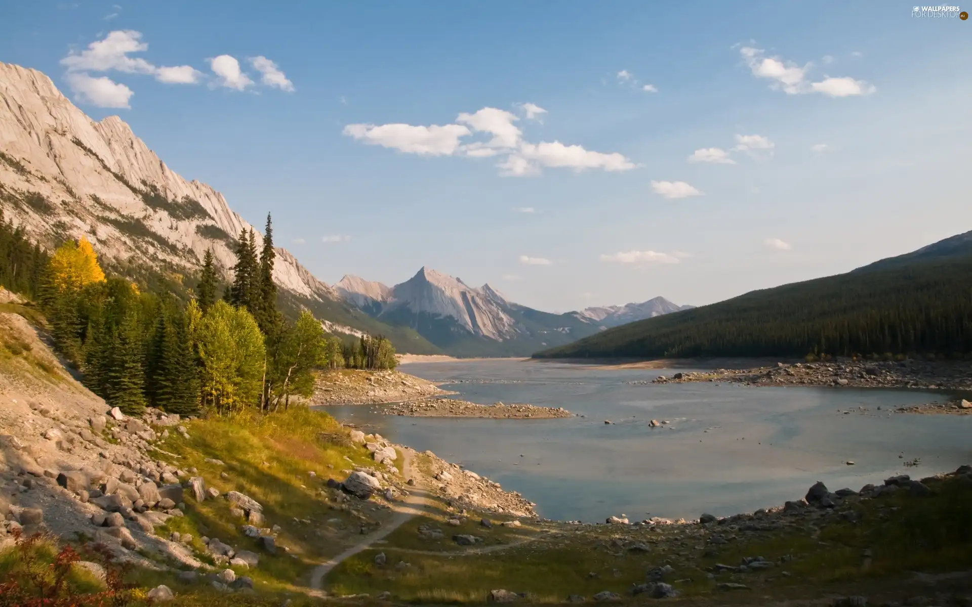 River, slopes, Mountains