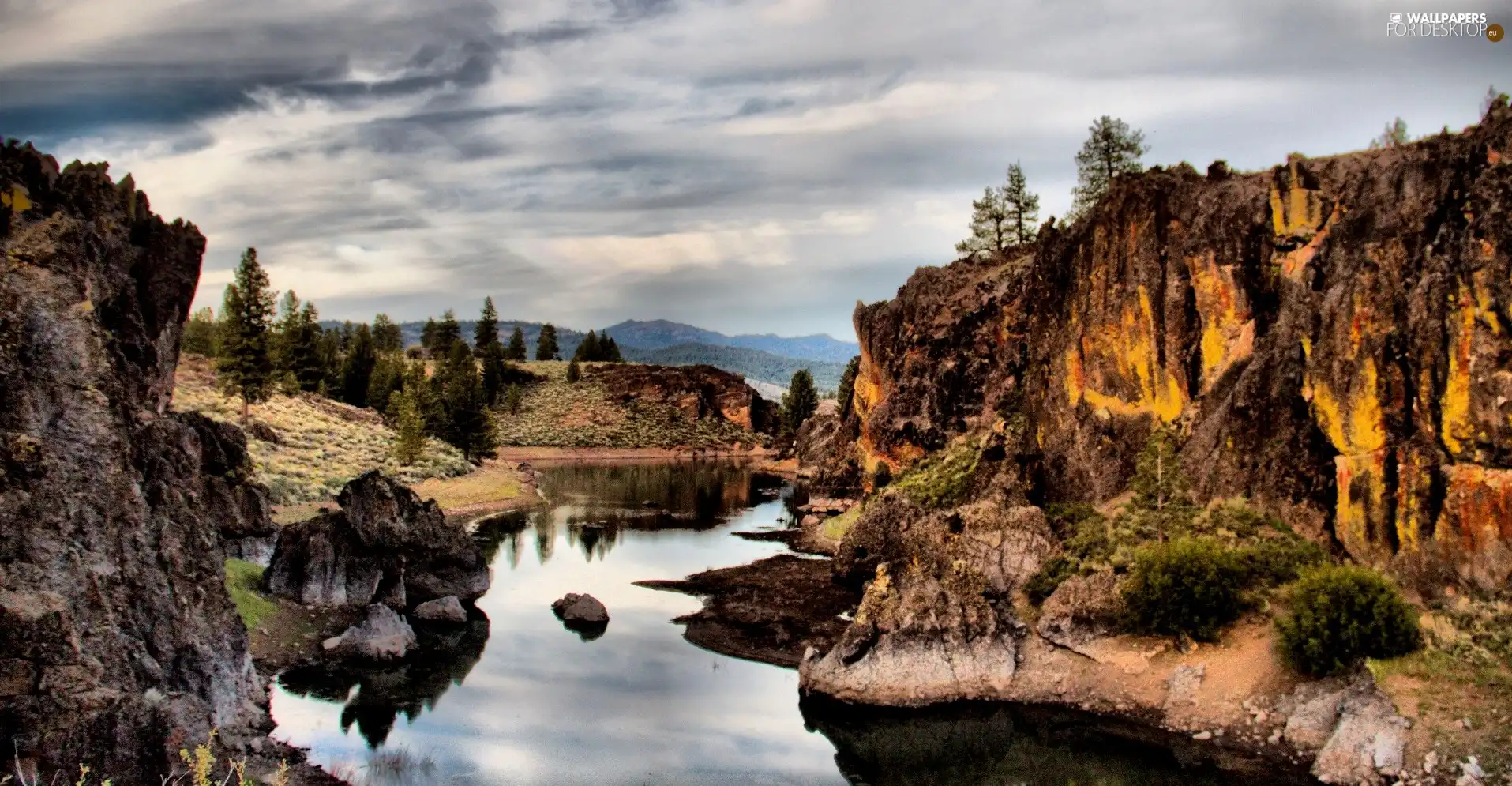 River, Mountains, rocks