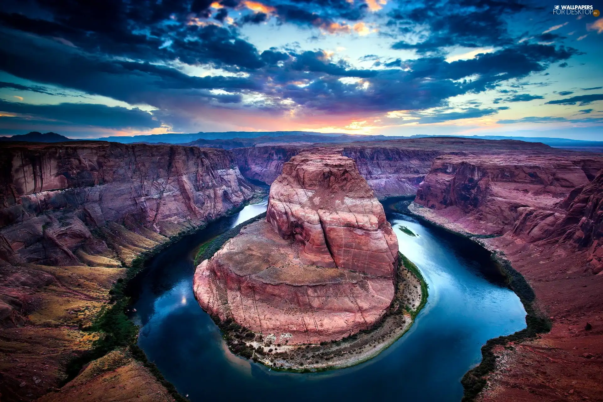 Sky, canyon, River, clouds