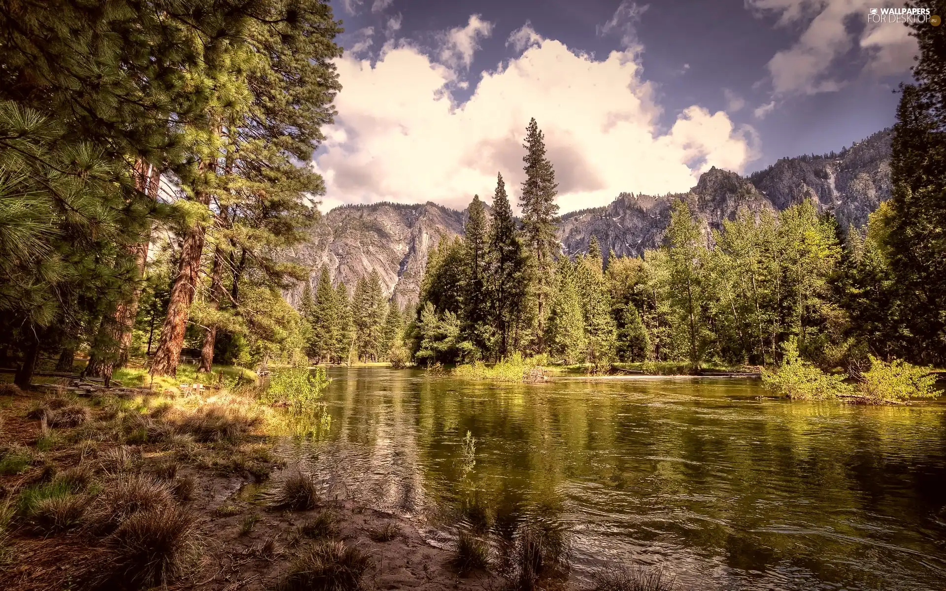 River, Mountains, woods