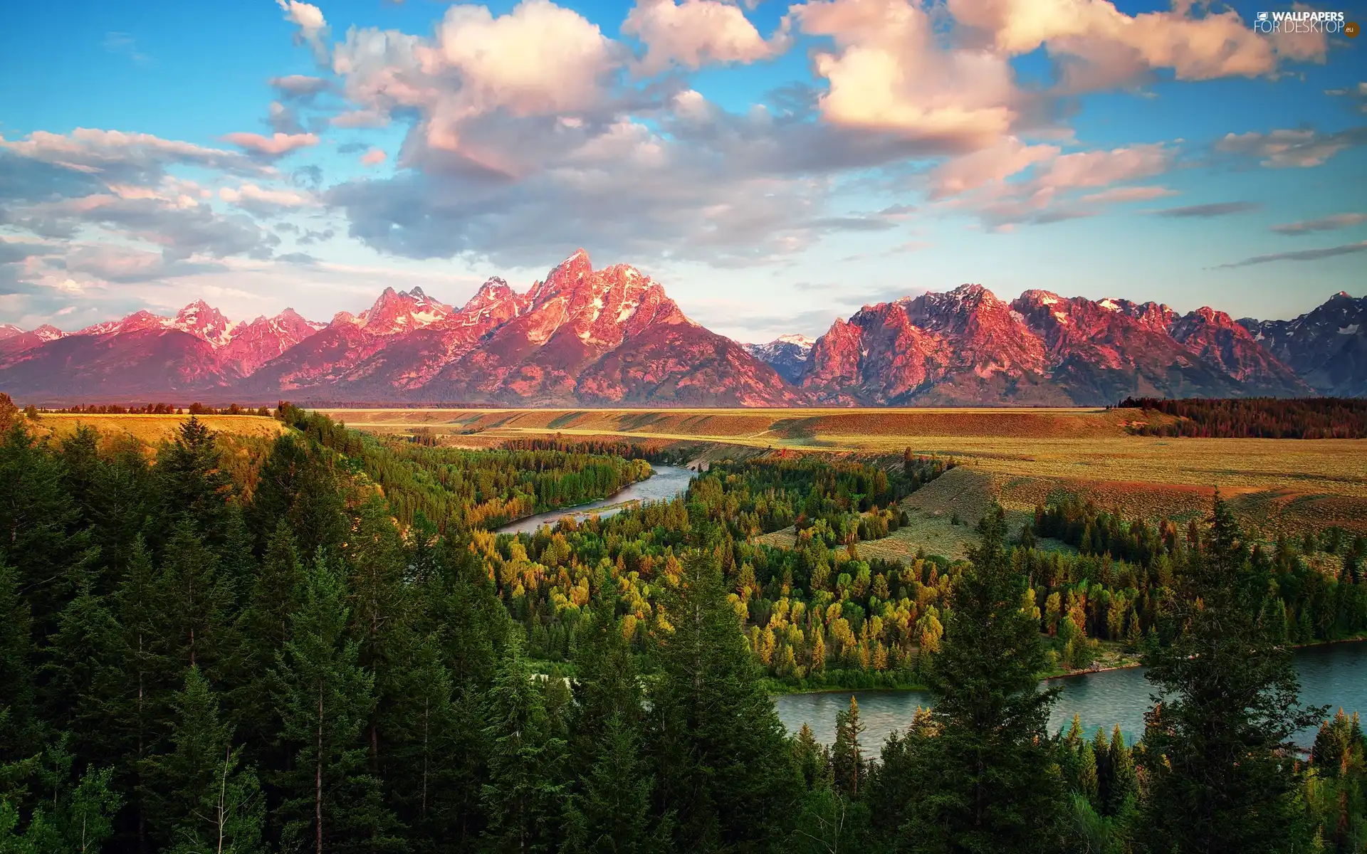 River, Mountains, woods