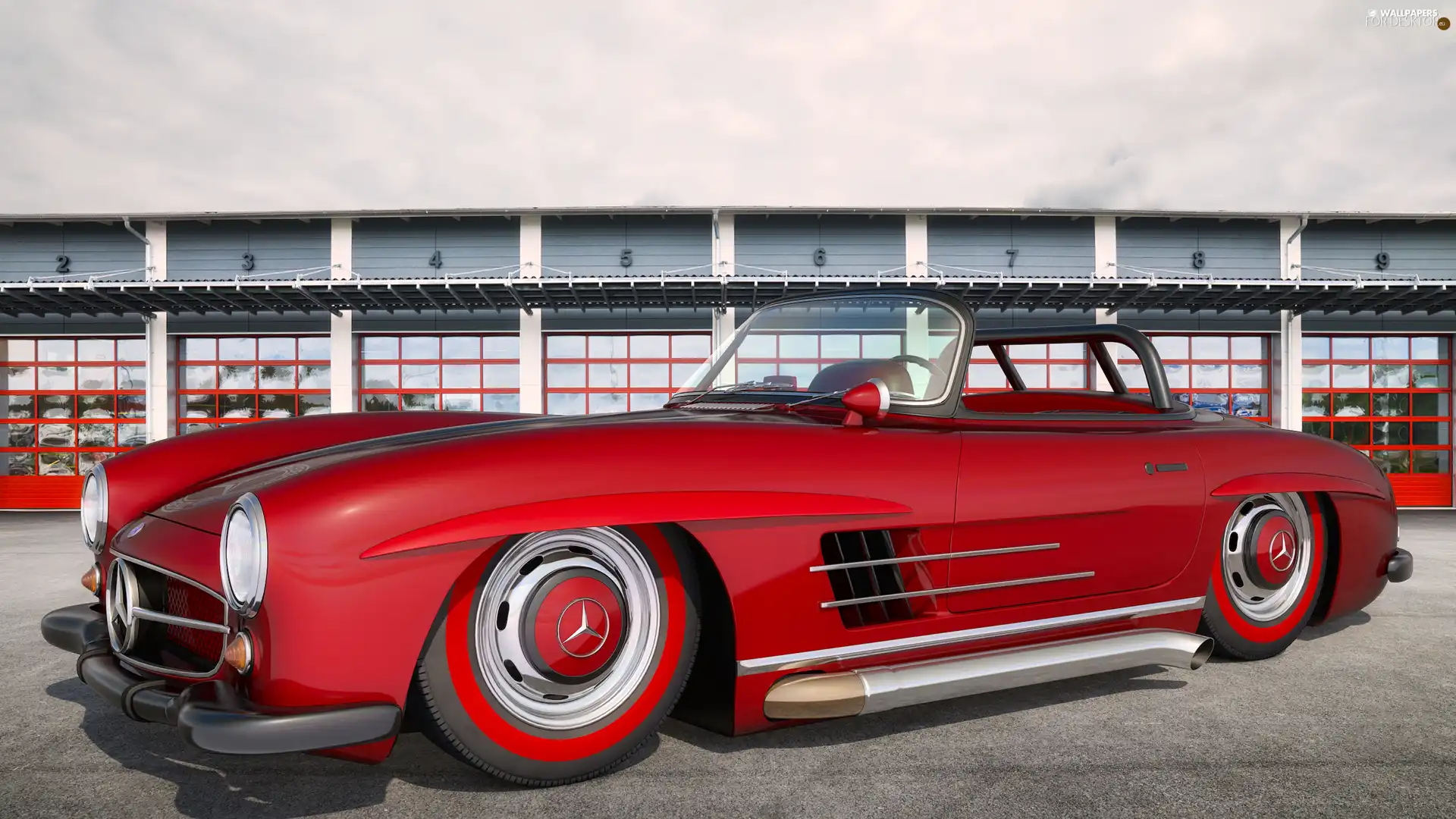Red, 1956, antique, Mercedes Benz 300 SL Roadster