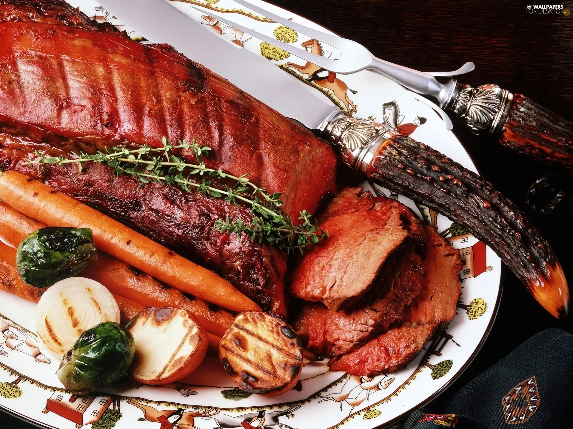 roast, knife, fork