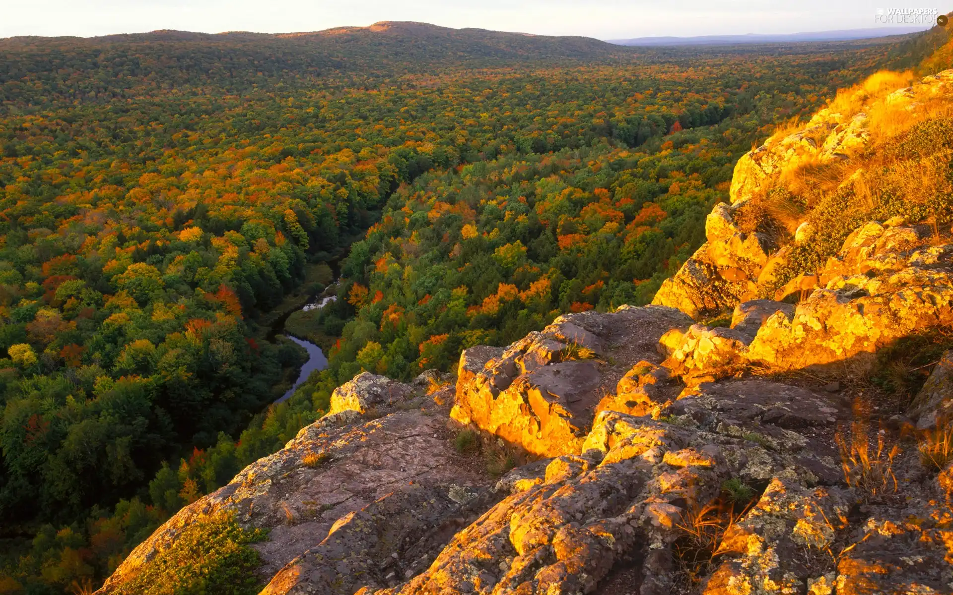 Mountains, River, Rocks, woods