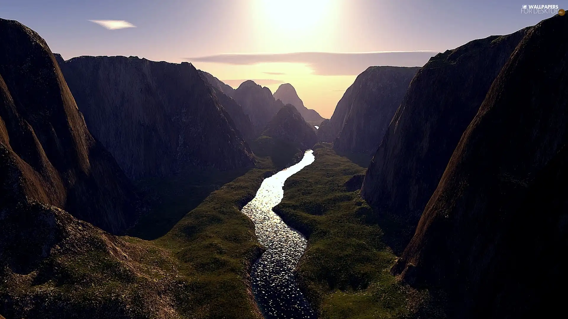 rocks, Mountains, River