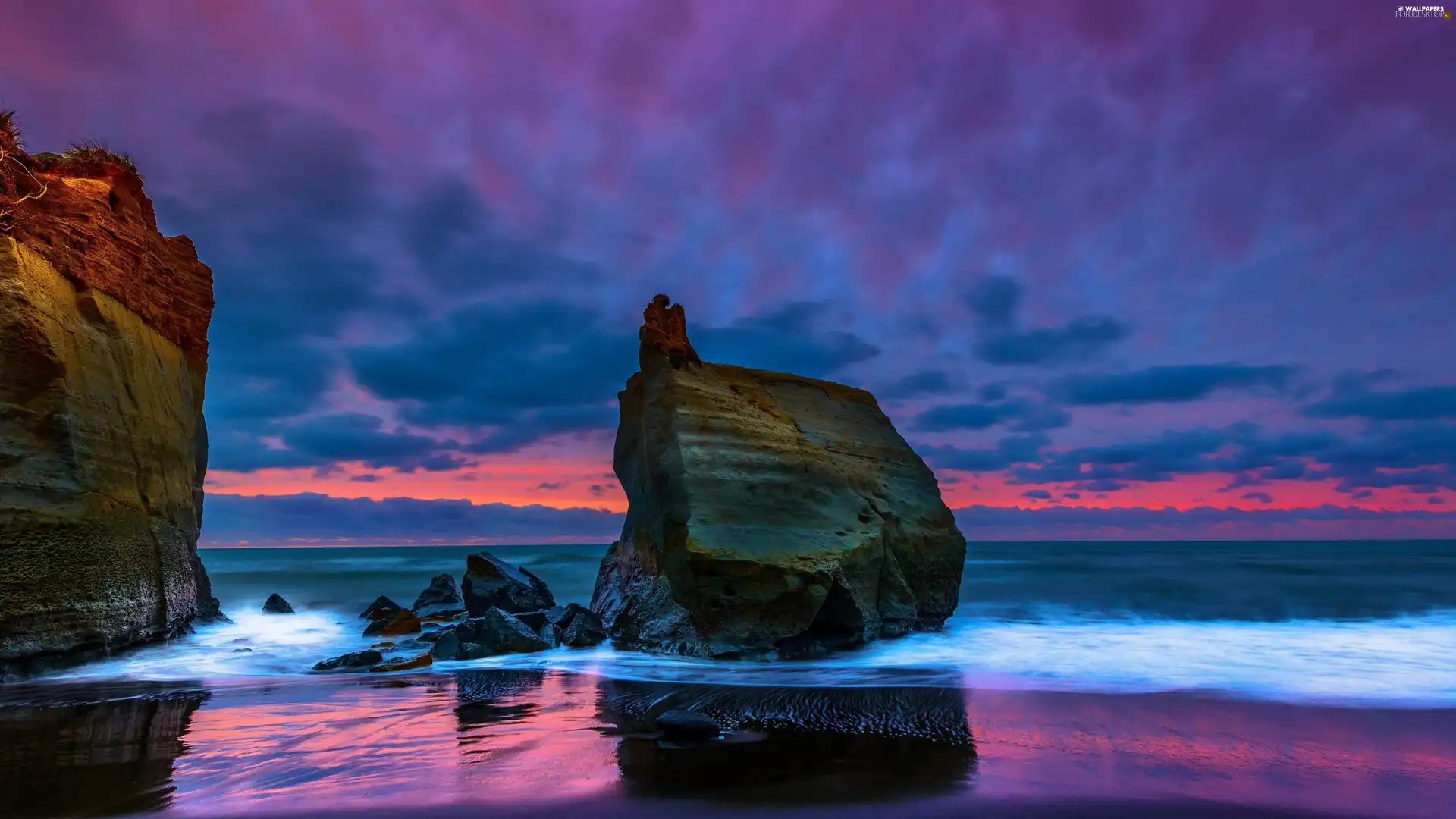 rocks, clouds, sea