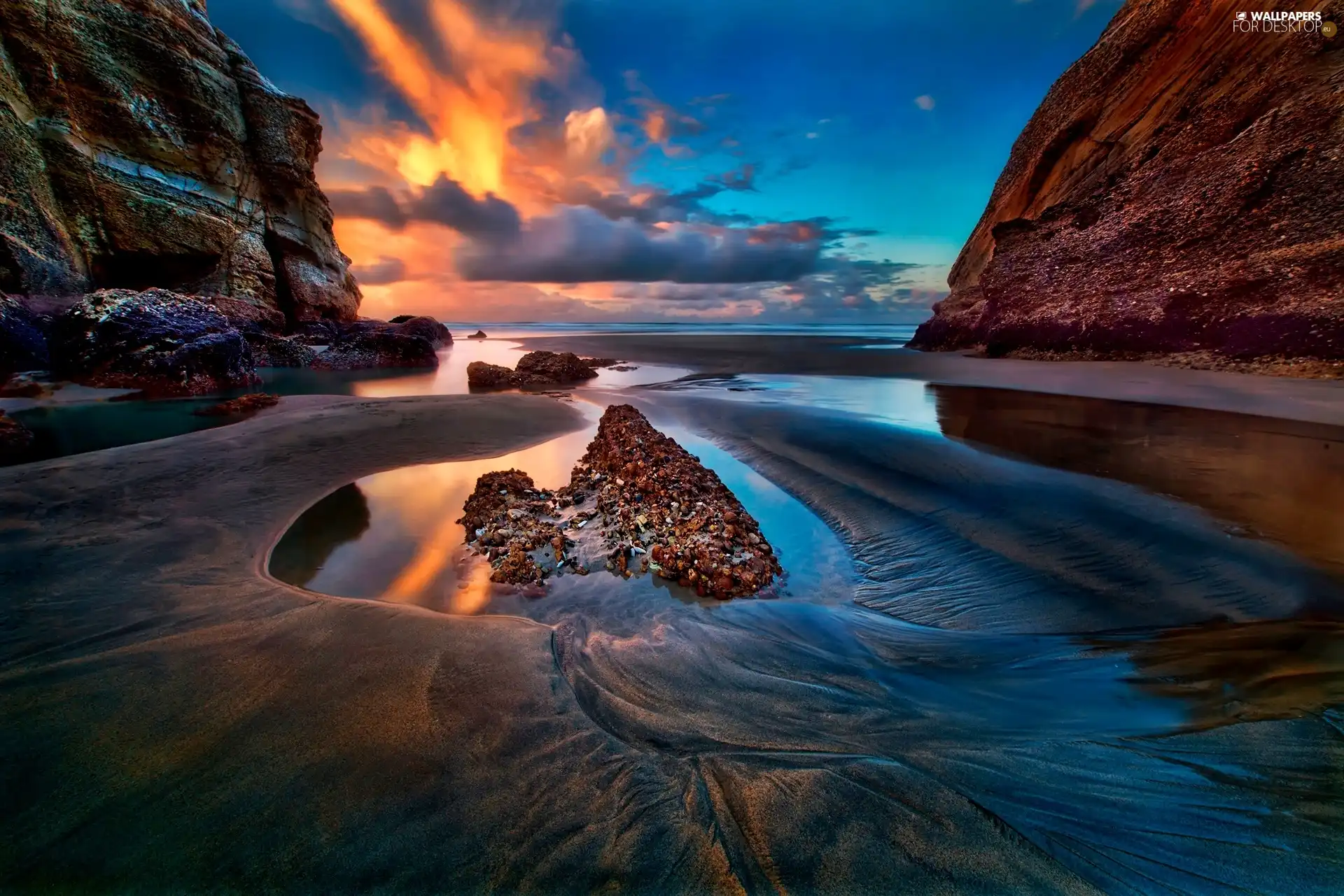 sea, sun, rocks, west