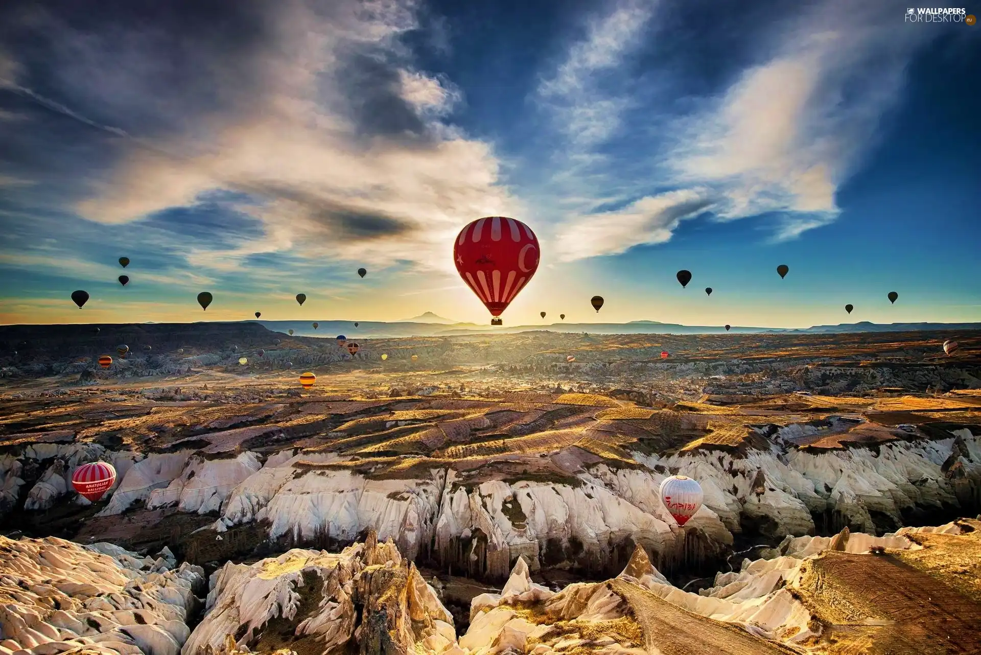 rocks, Balloons, Sky