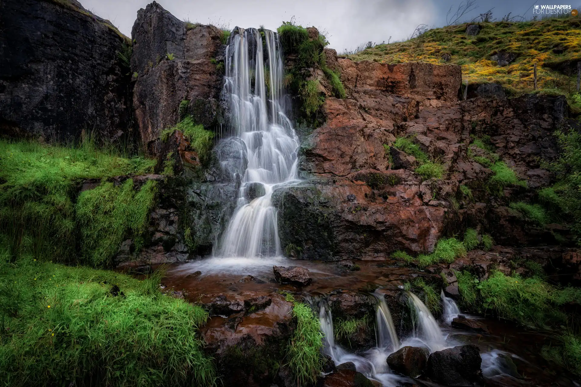 waterfall, Green, VEGETATION, rocks