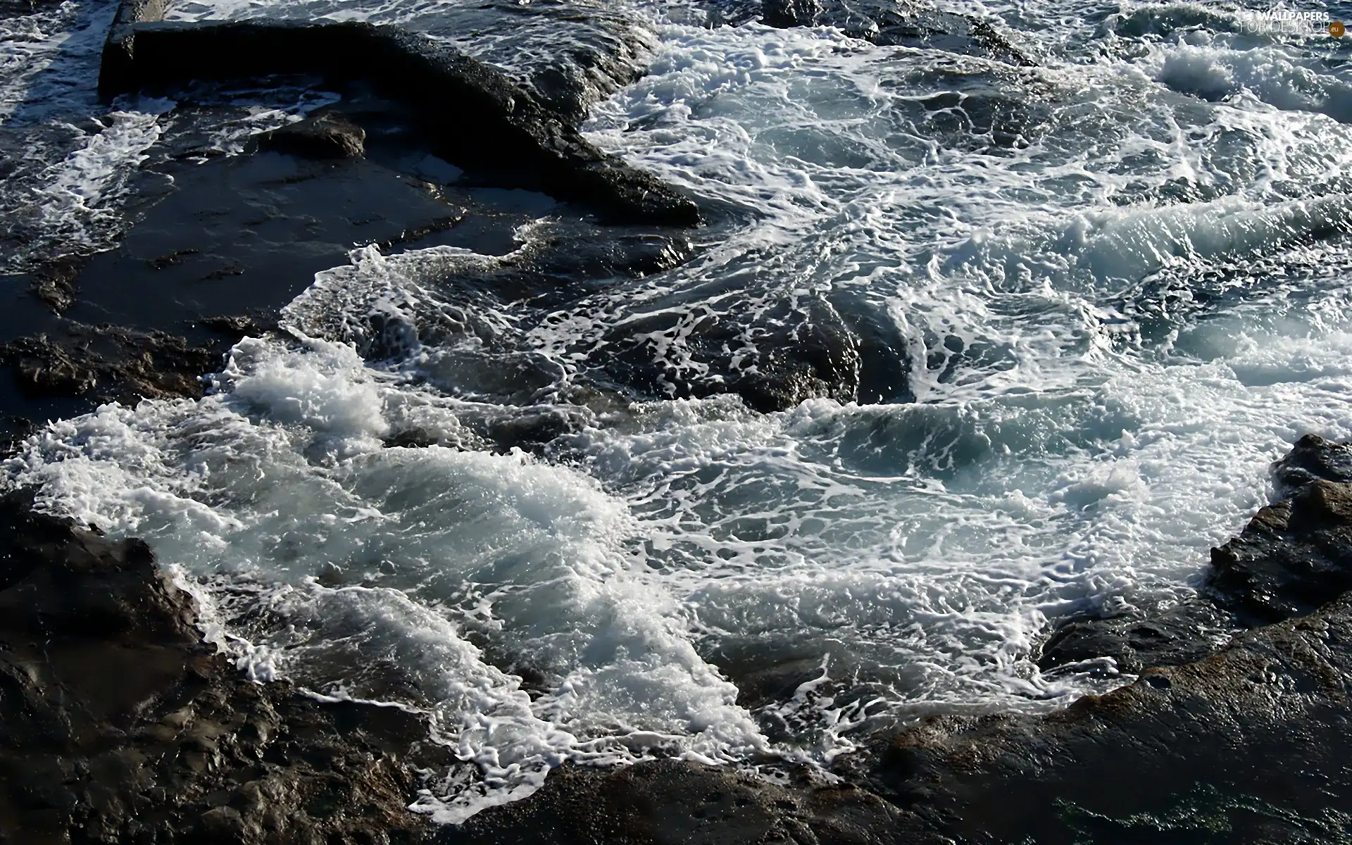 rocks, sea, Waves