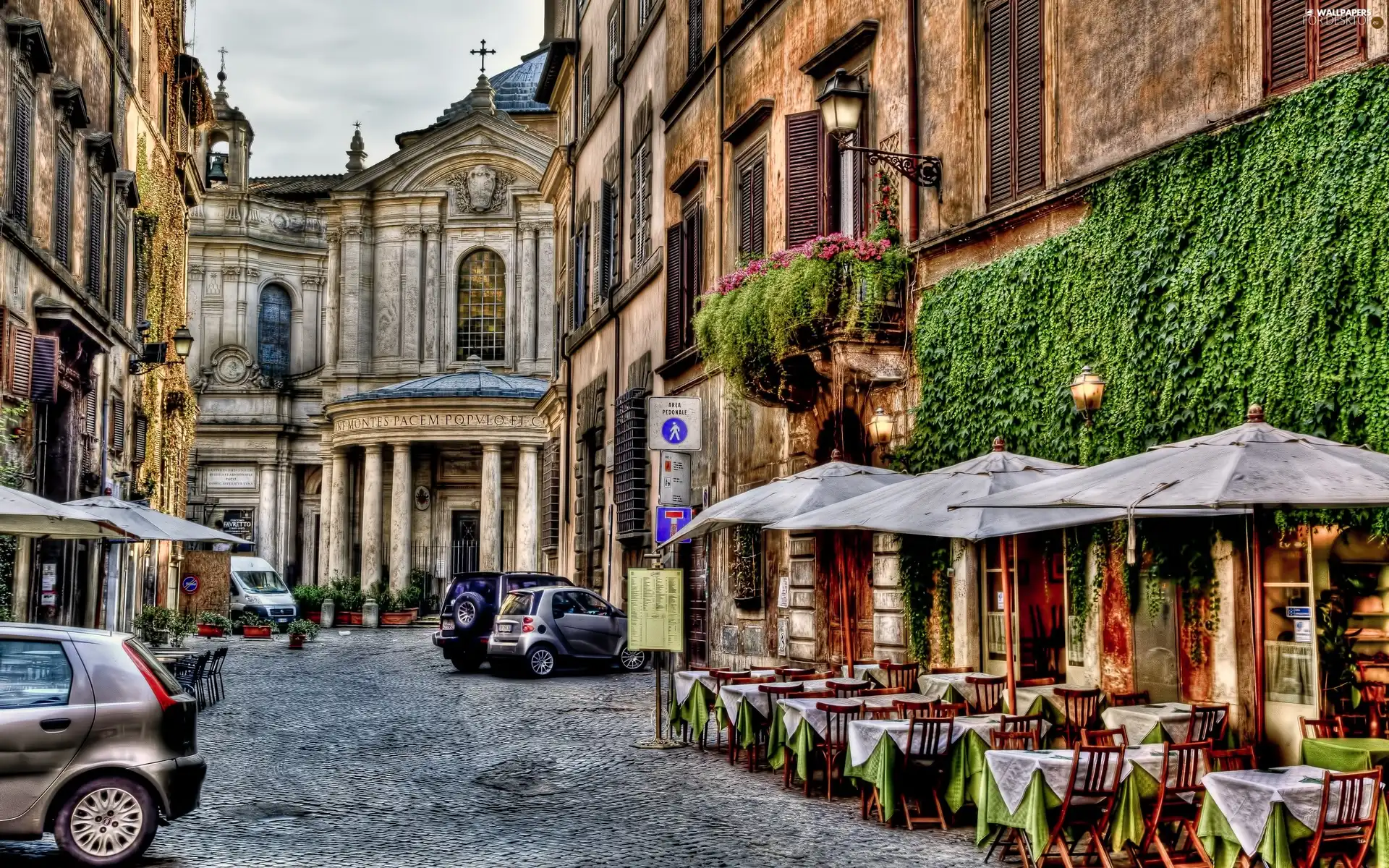 Houses, Restaurant, Rome, Street