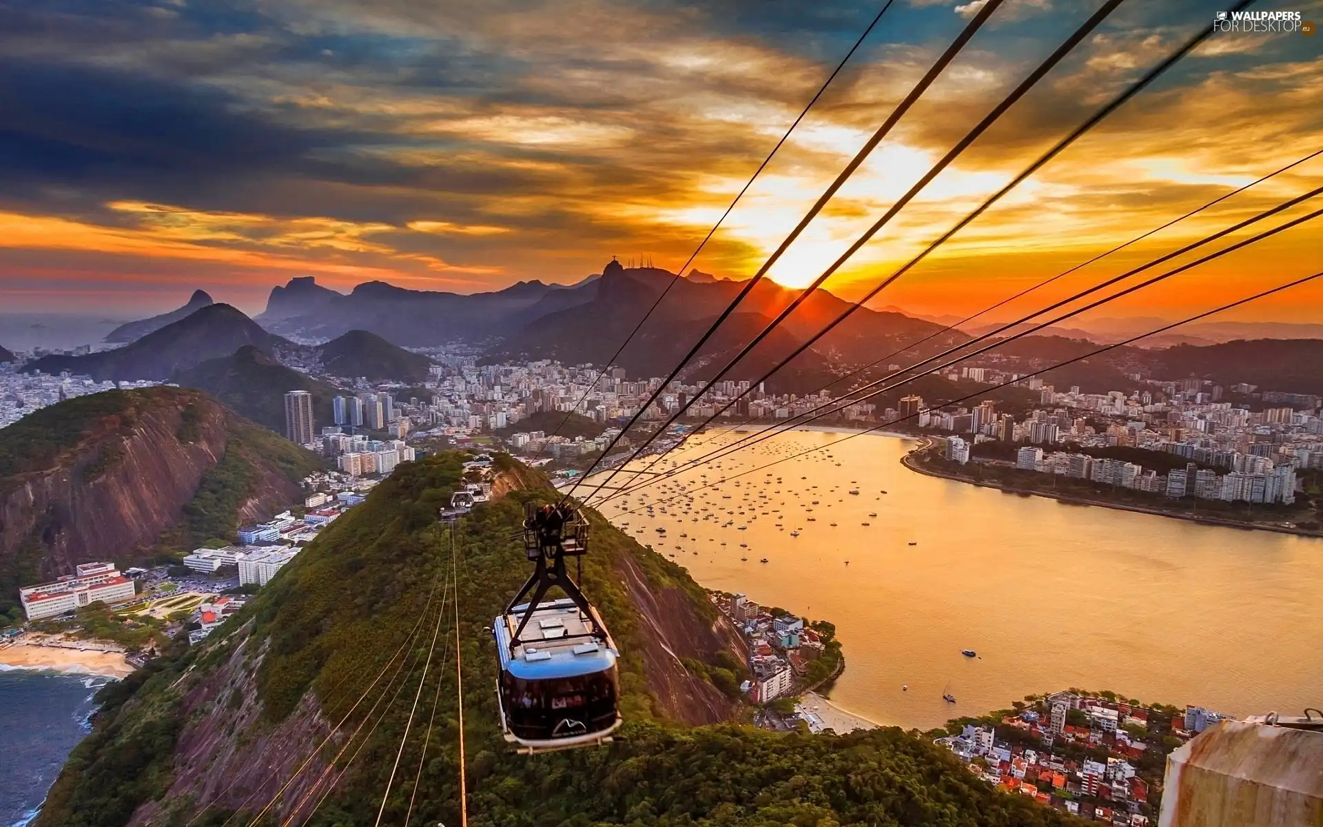 west, sun, queue, rope-way, Rio de Janeiro