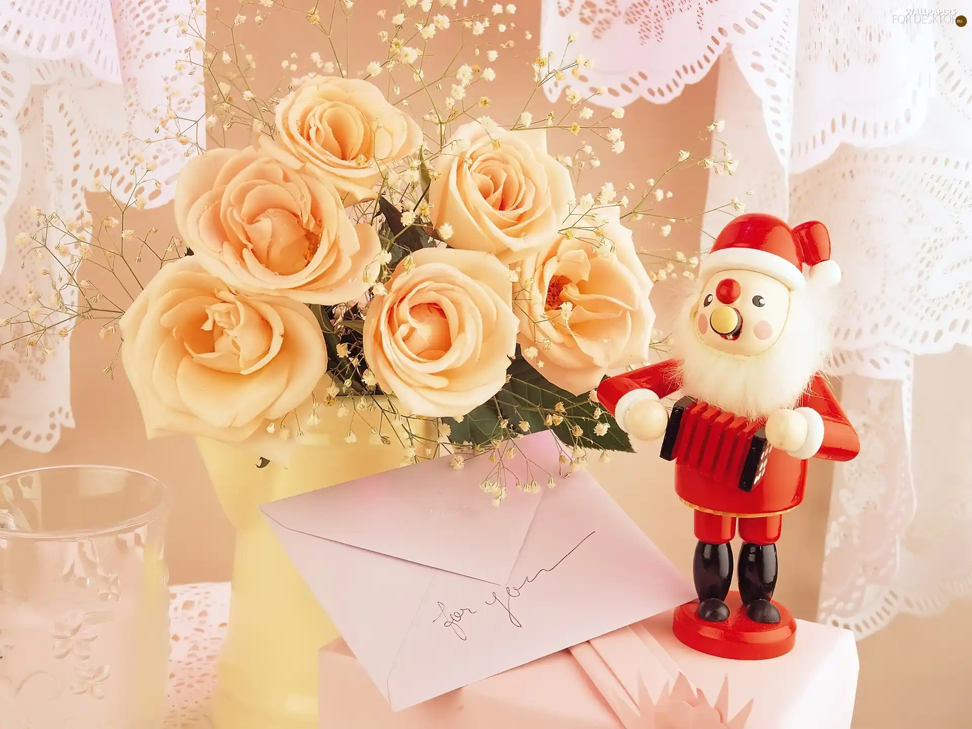 Santa, letter, roses, christmas