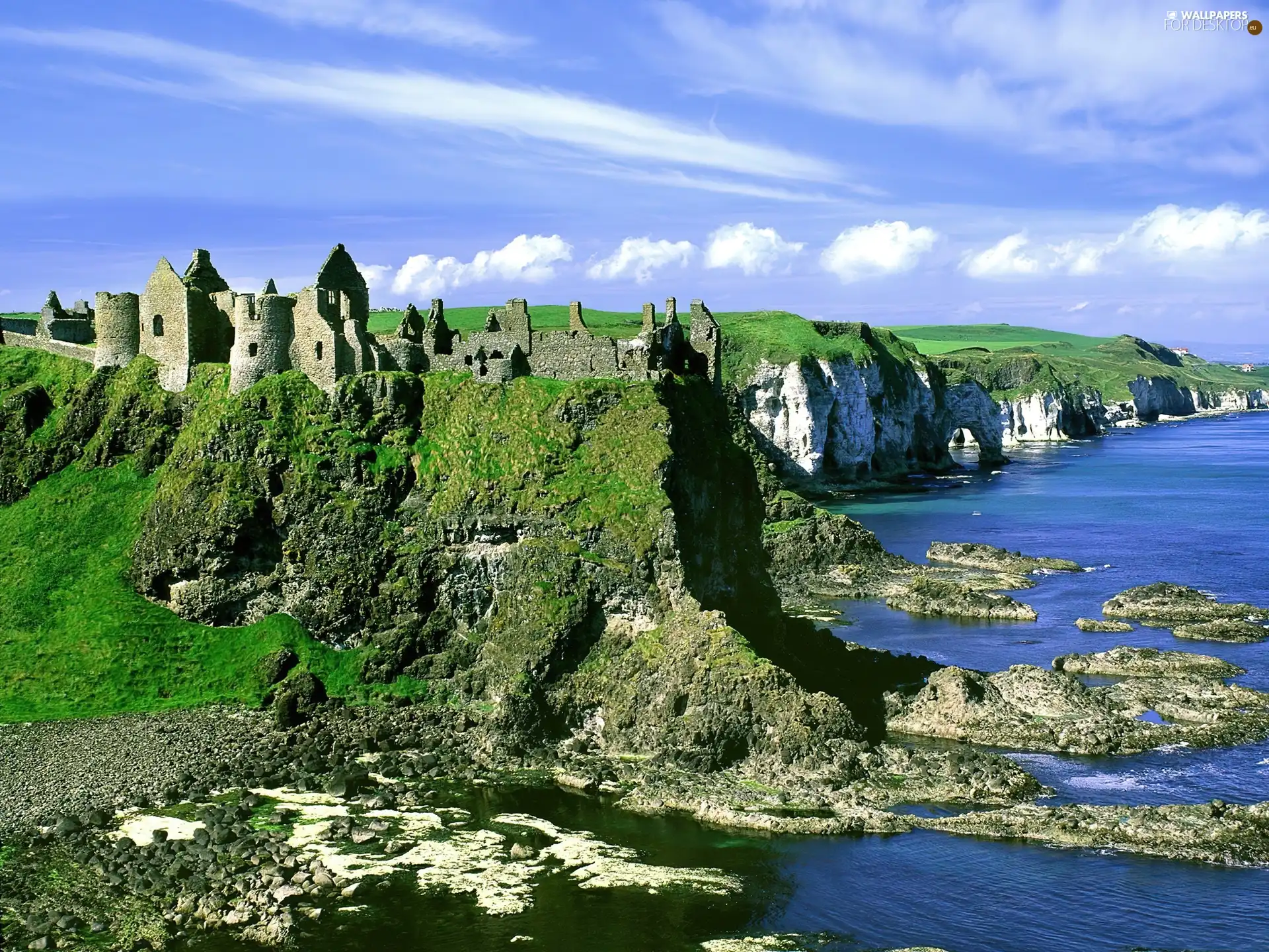 ruins, Cliffs, sea