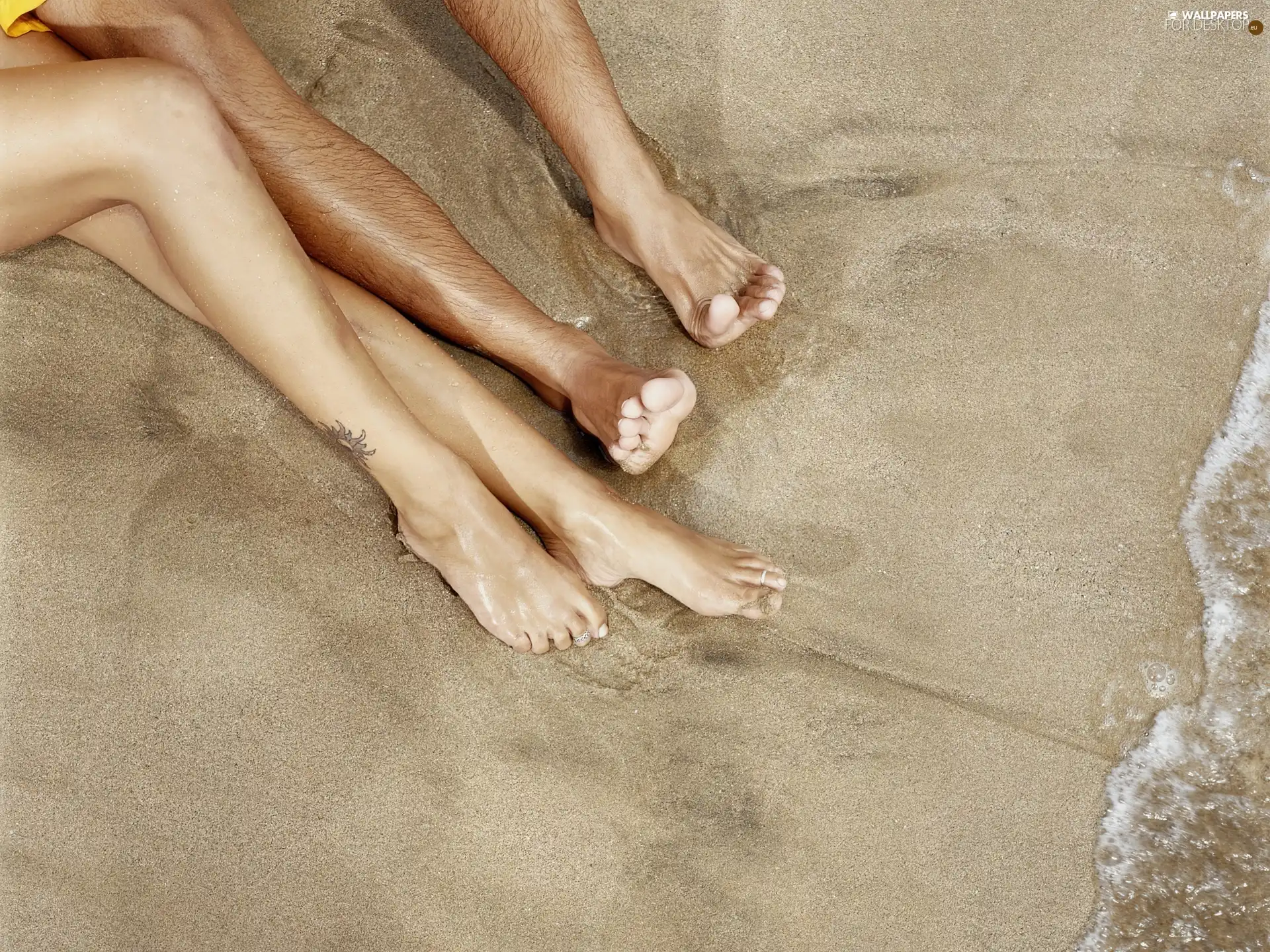 Sand, coast, Women, a man, legs
