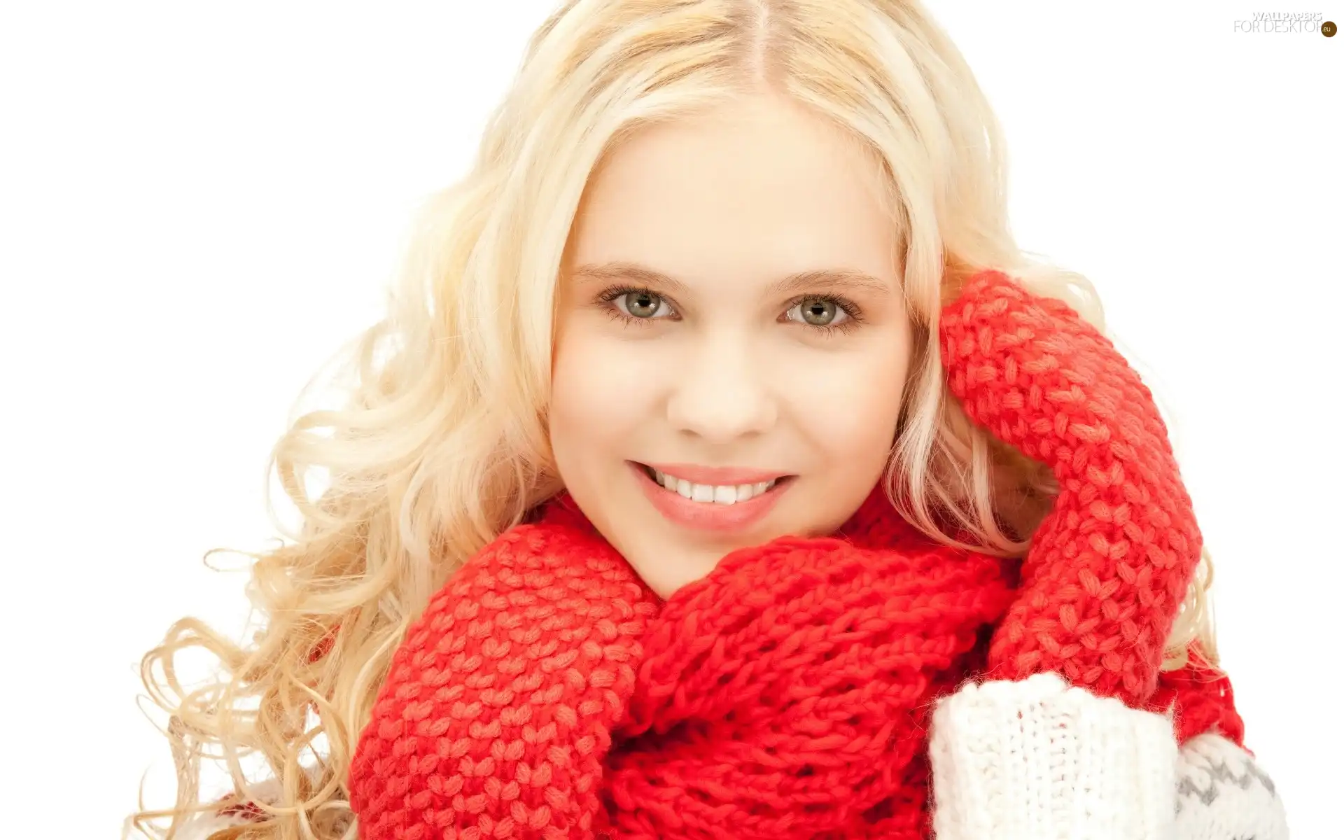 Scarf, winter, Blonde, Gloves, smiling