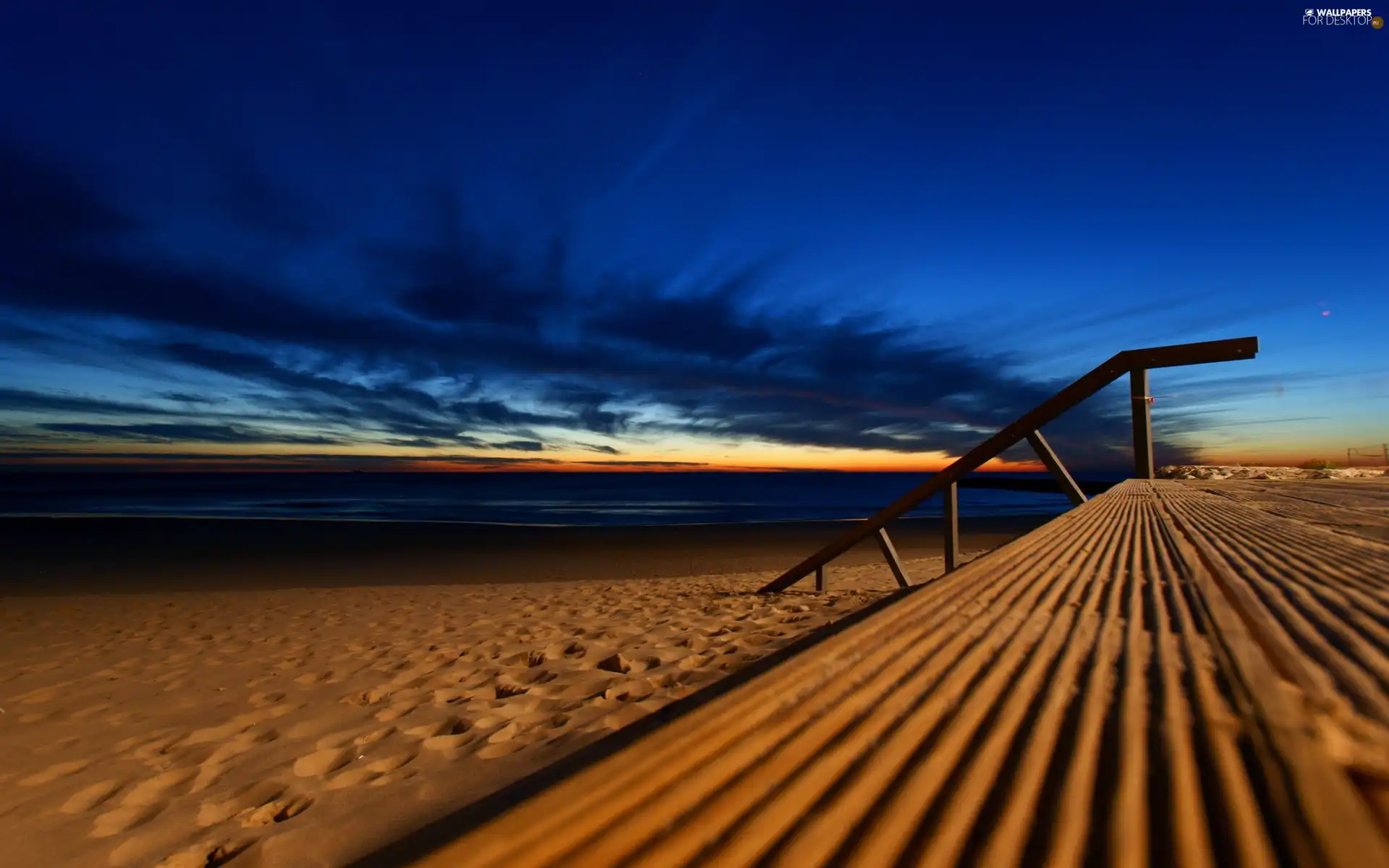 sea, Beaches, sun, clouds, west