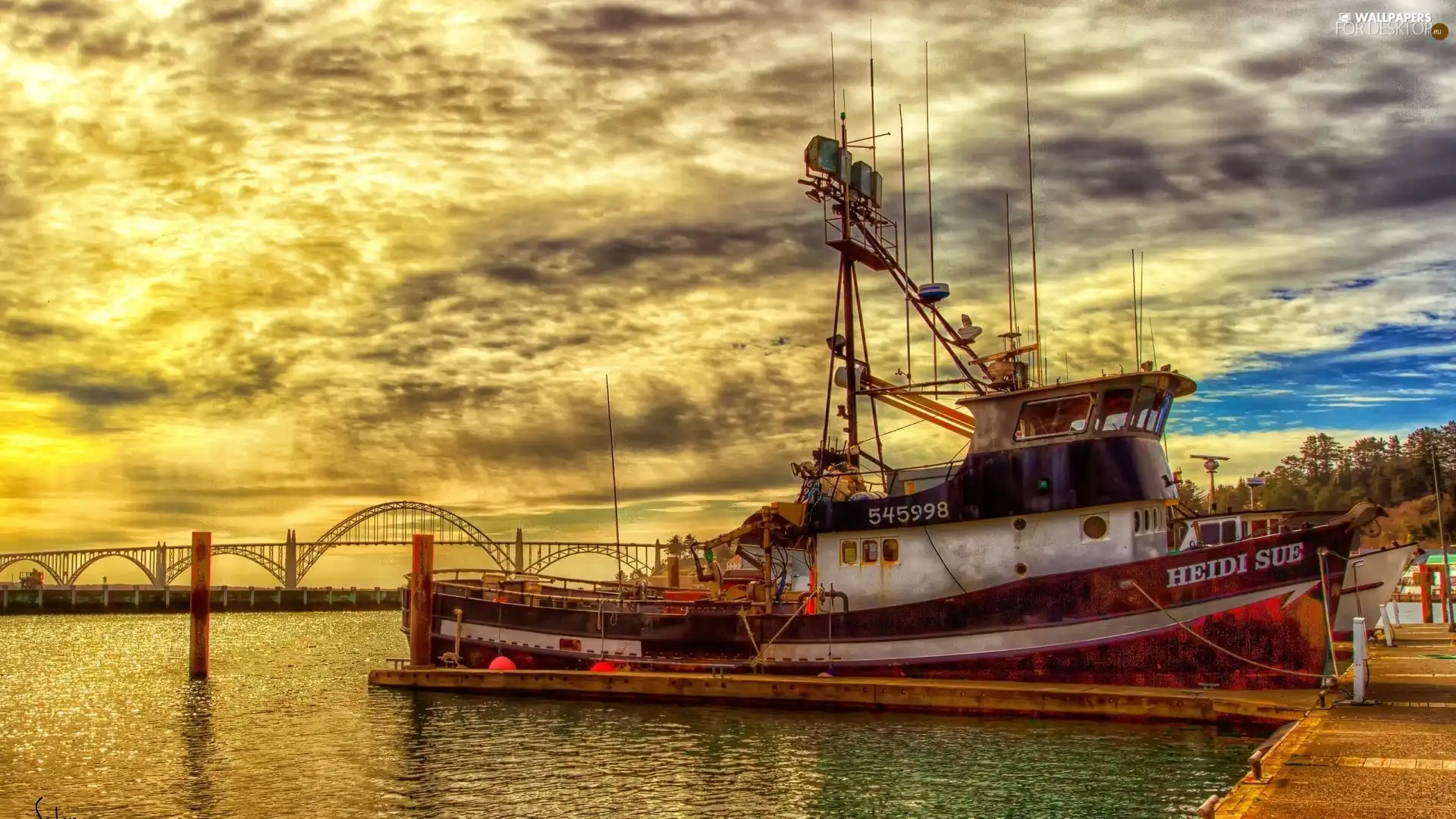 Boat, bridge, sea, Fishing