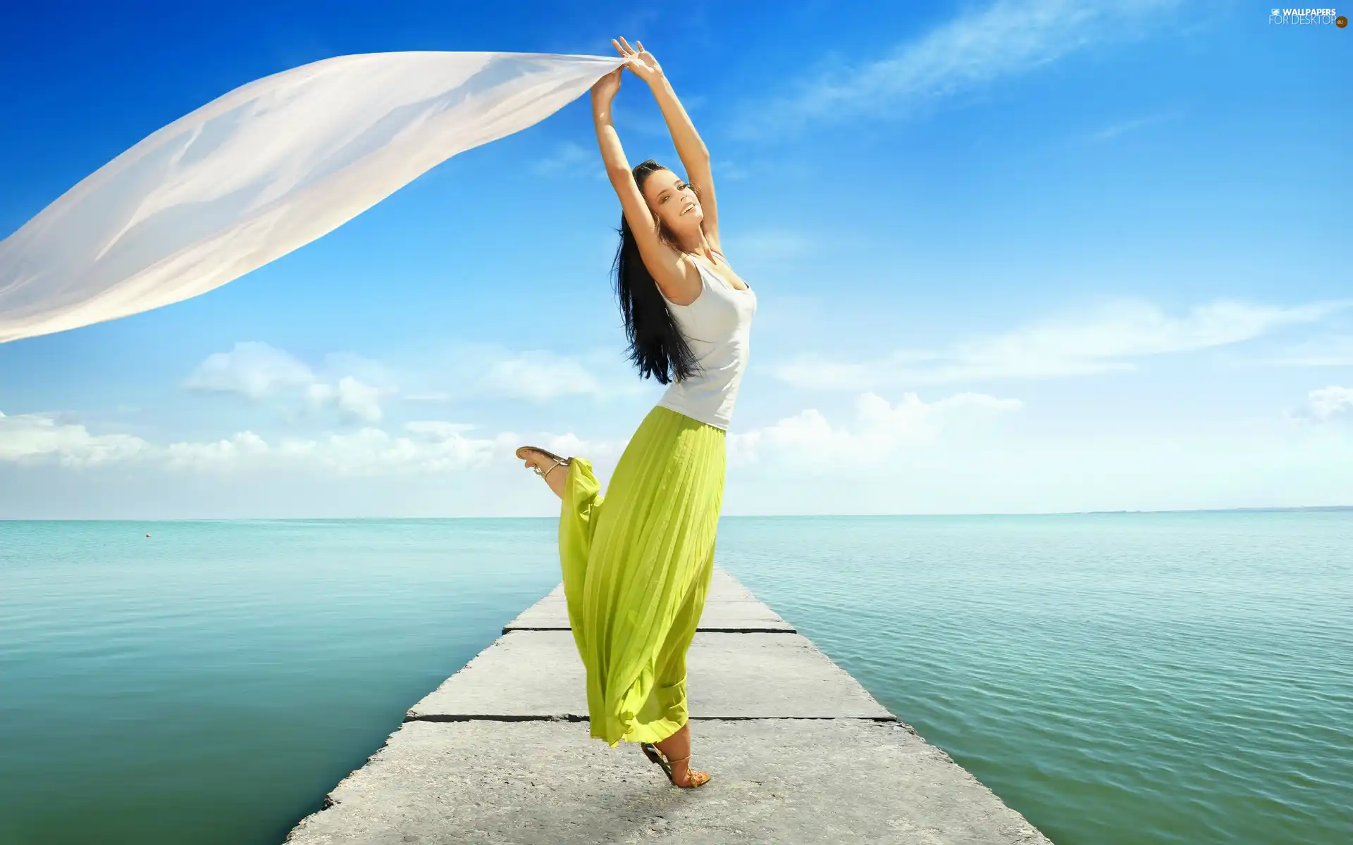 Dancing, Platform, sea, Women