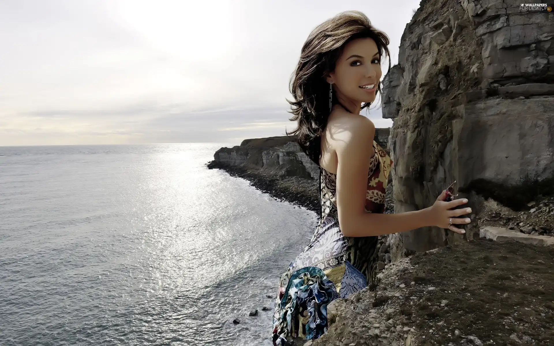 rocks, Eva Longoria, sea