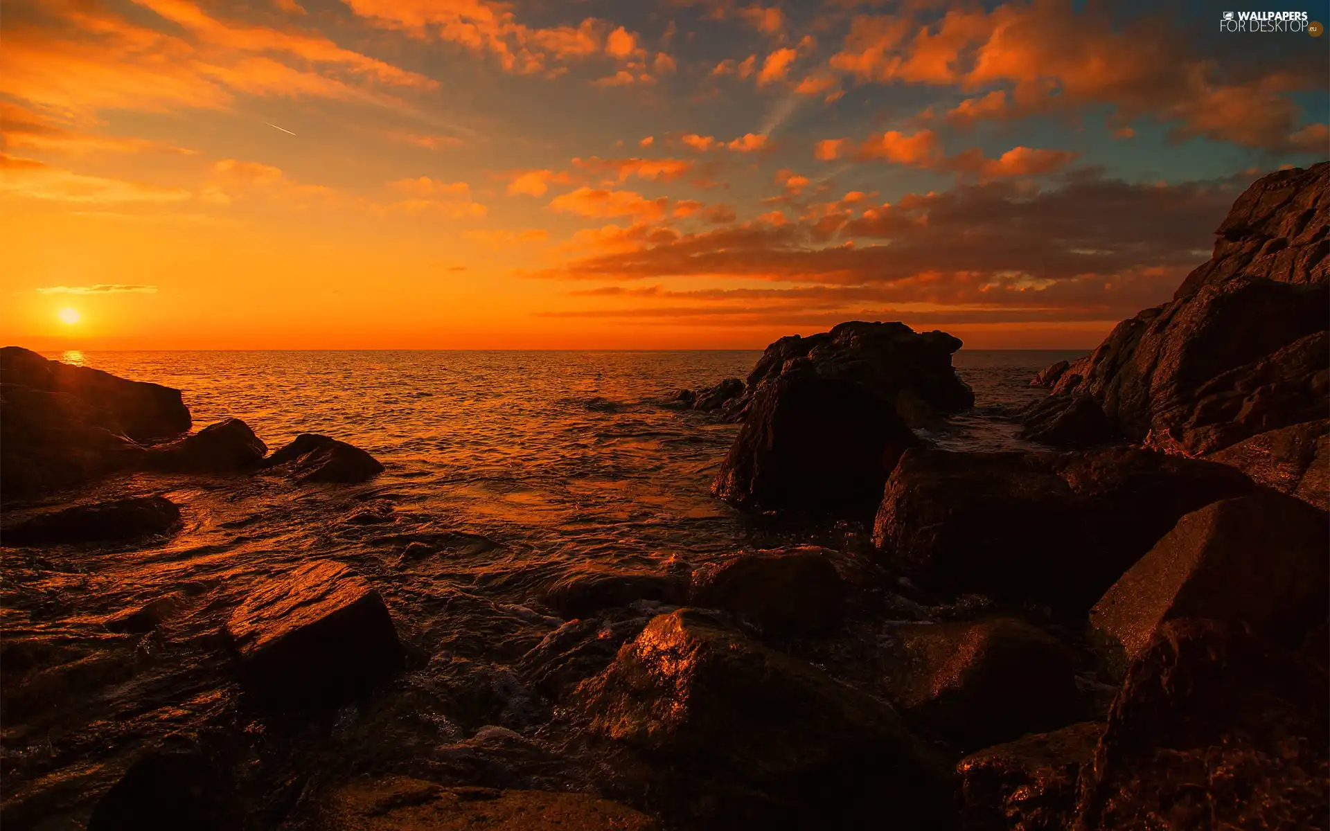 rocks, Great Sunsets, sea