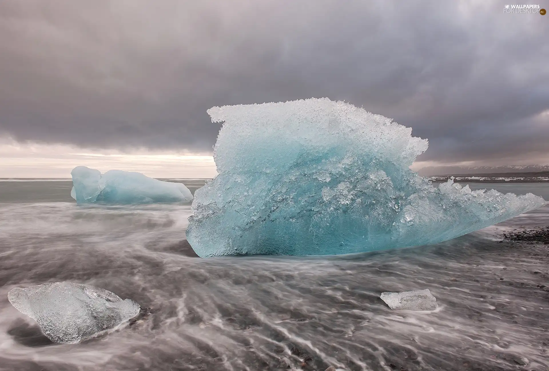 sea, mountains, Ice