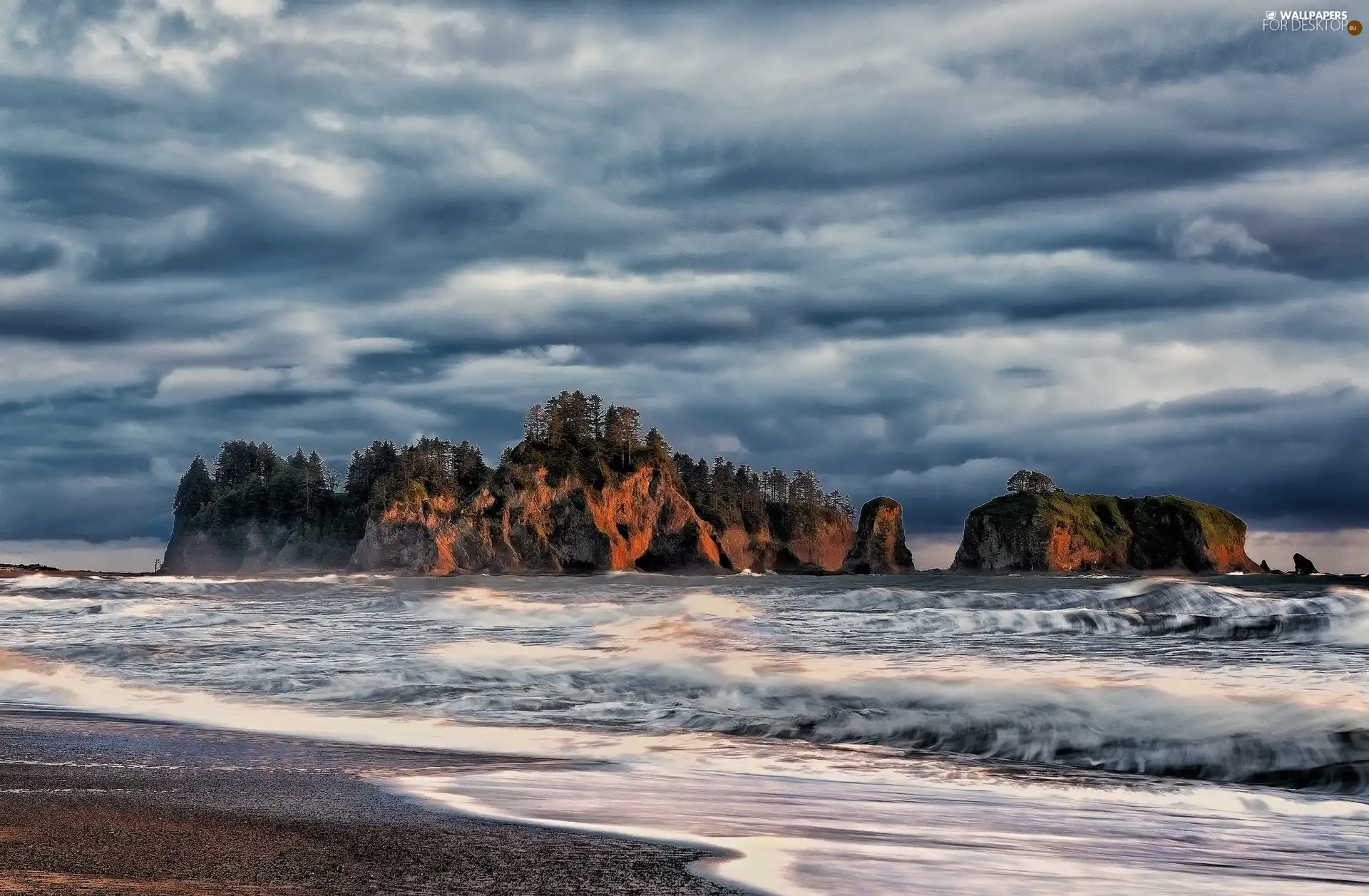 sea, clouds, rocks