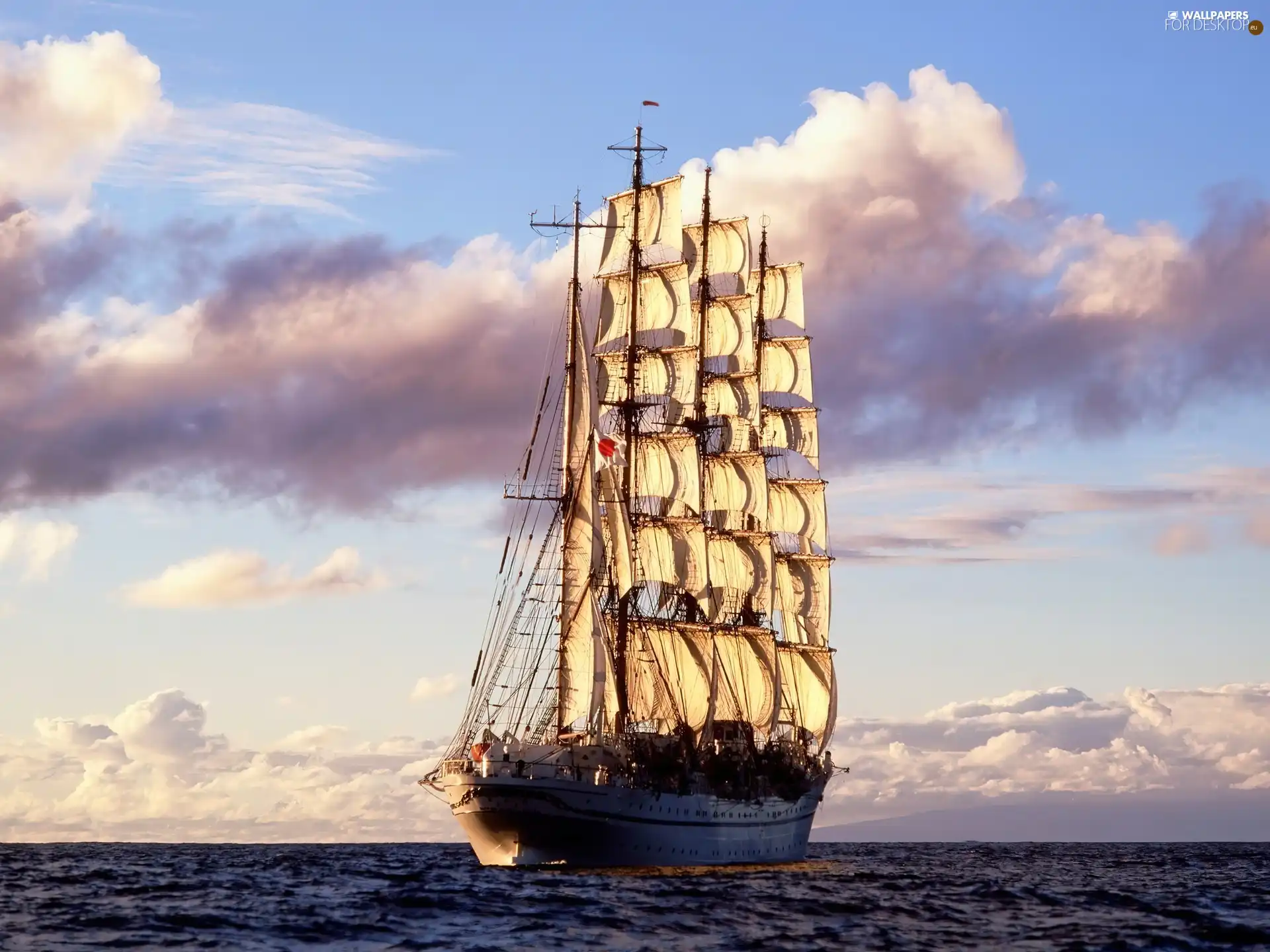 clouds, sailing vessel, sea