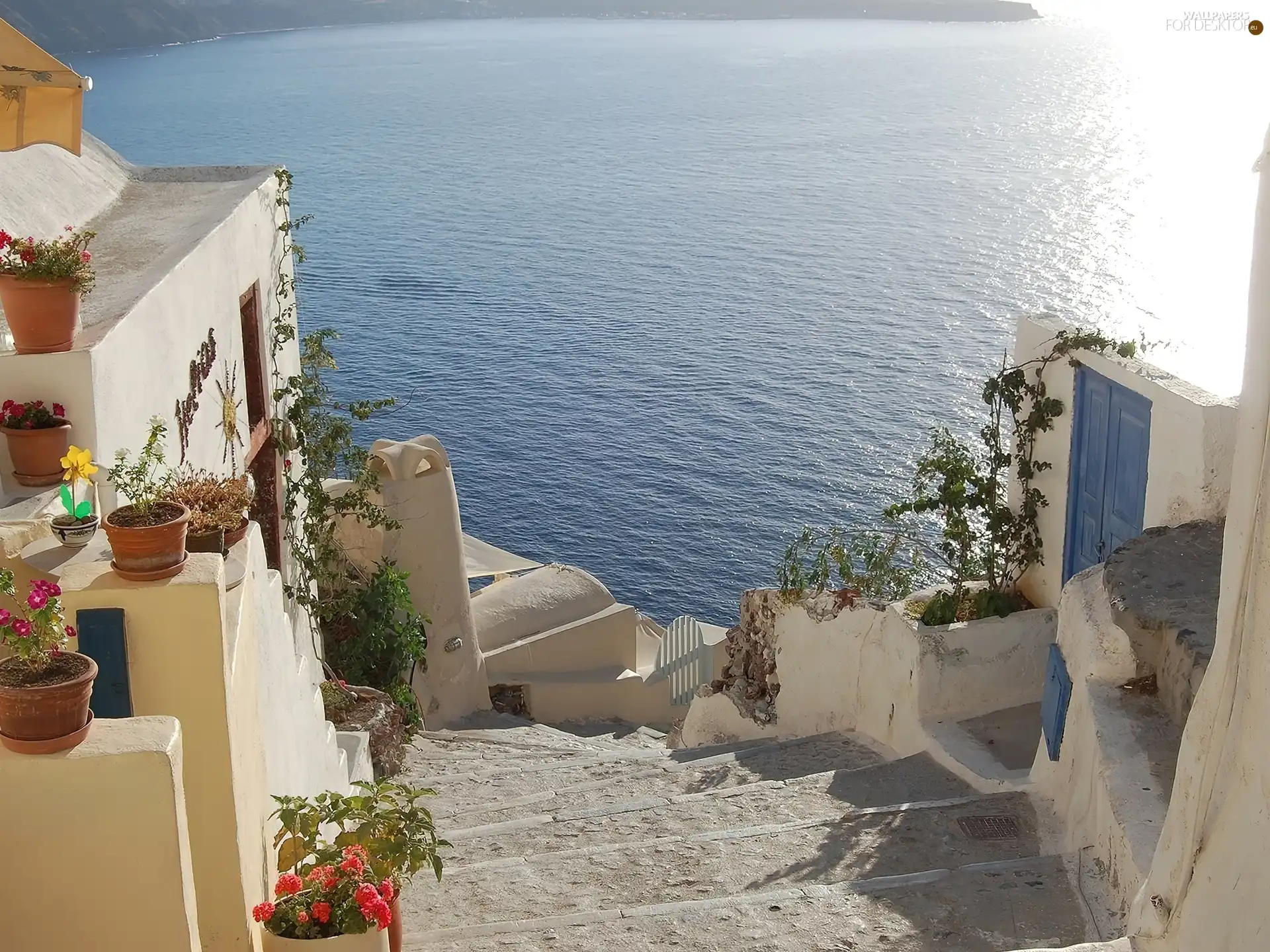 santorini, Stairs, sea, Greece