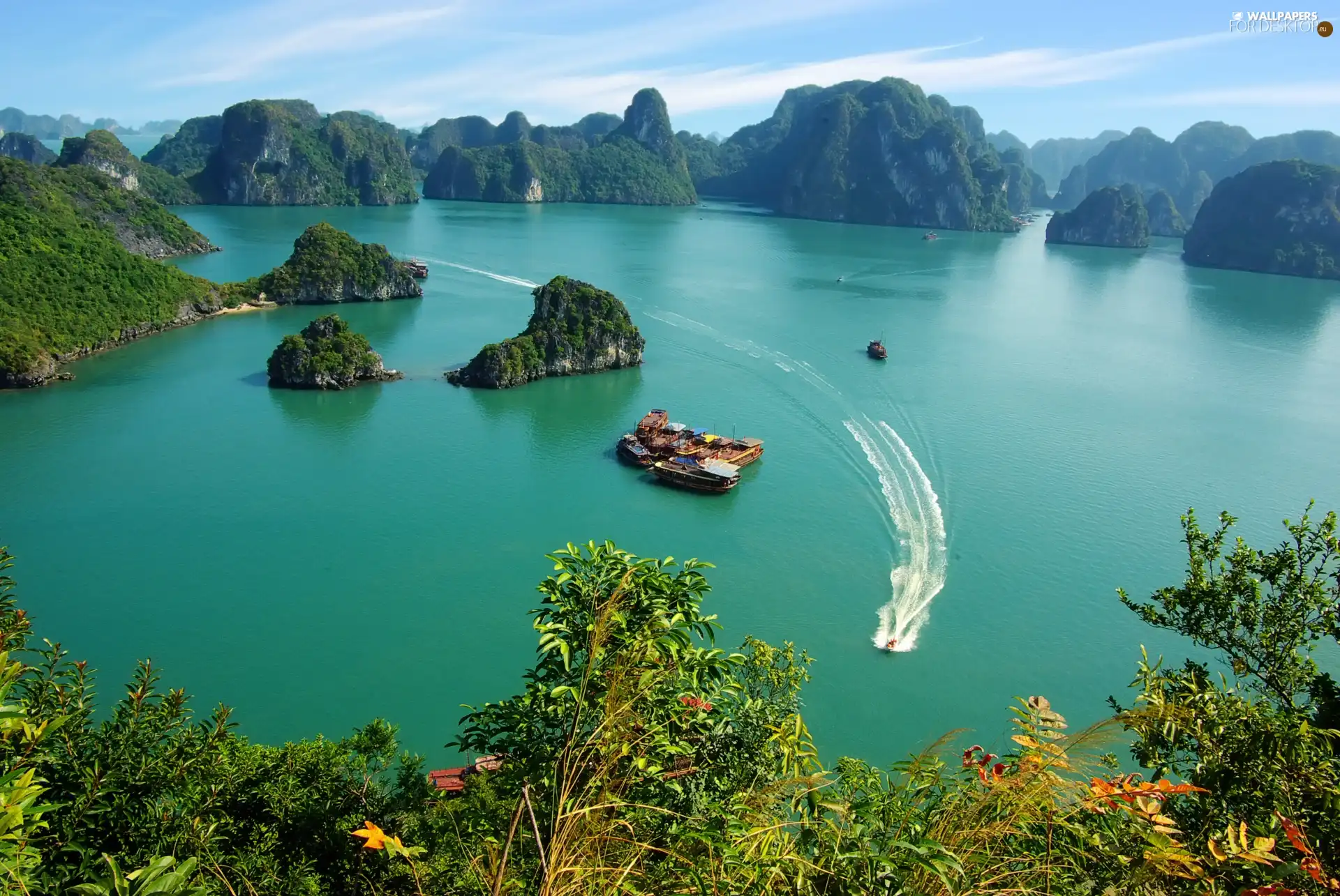 Halong Bay, sea, Islands, Aerial View of Vietnam