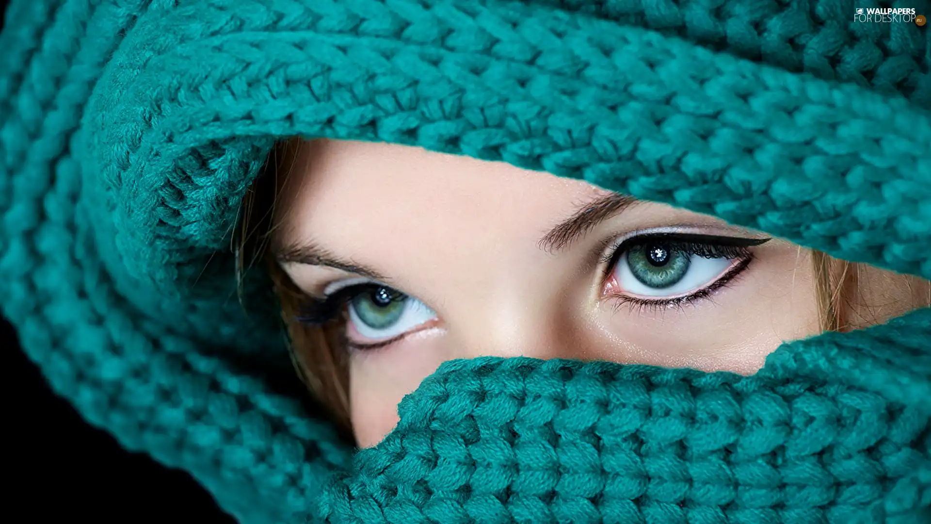 shawl, Women, Eyes, make-up, green ones, Green