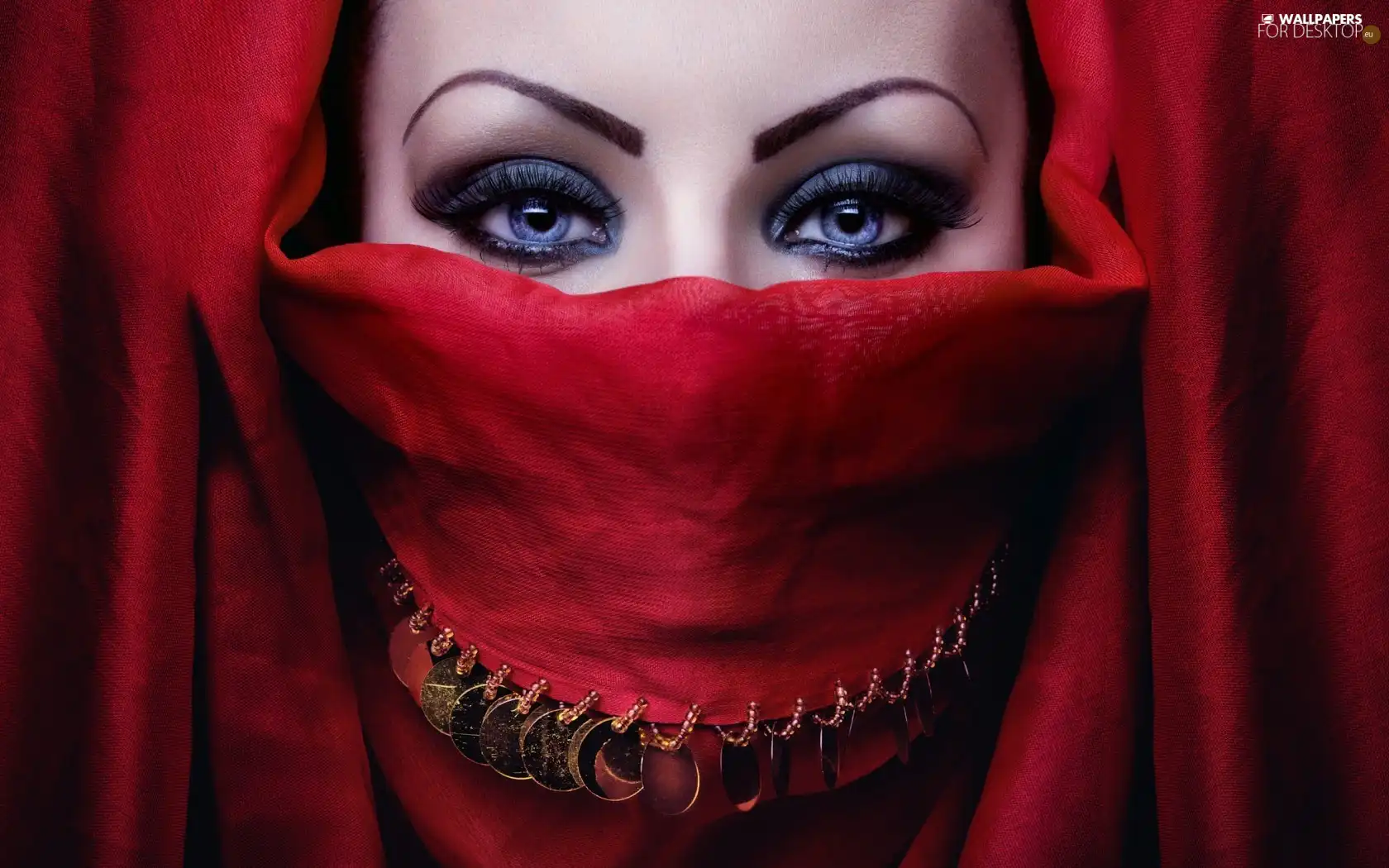 Women, red hot, shawl, make-up