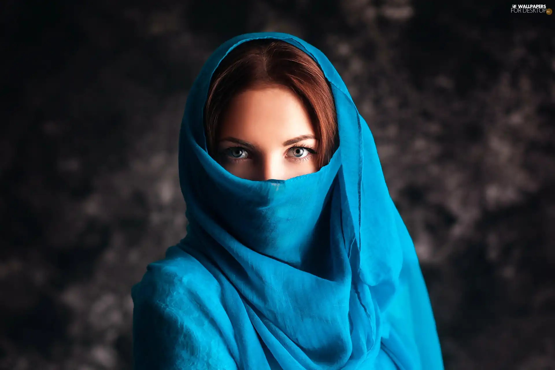 Women, turquoise, shawl, portrait
