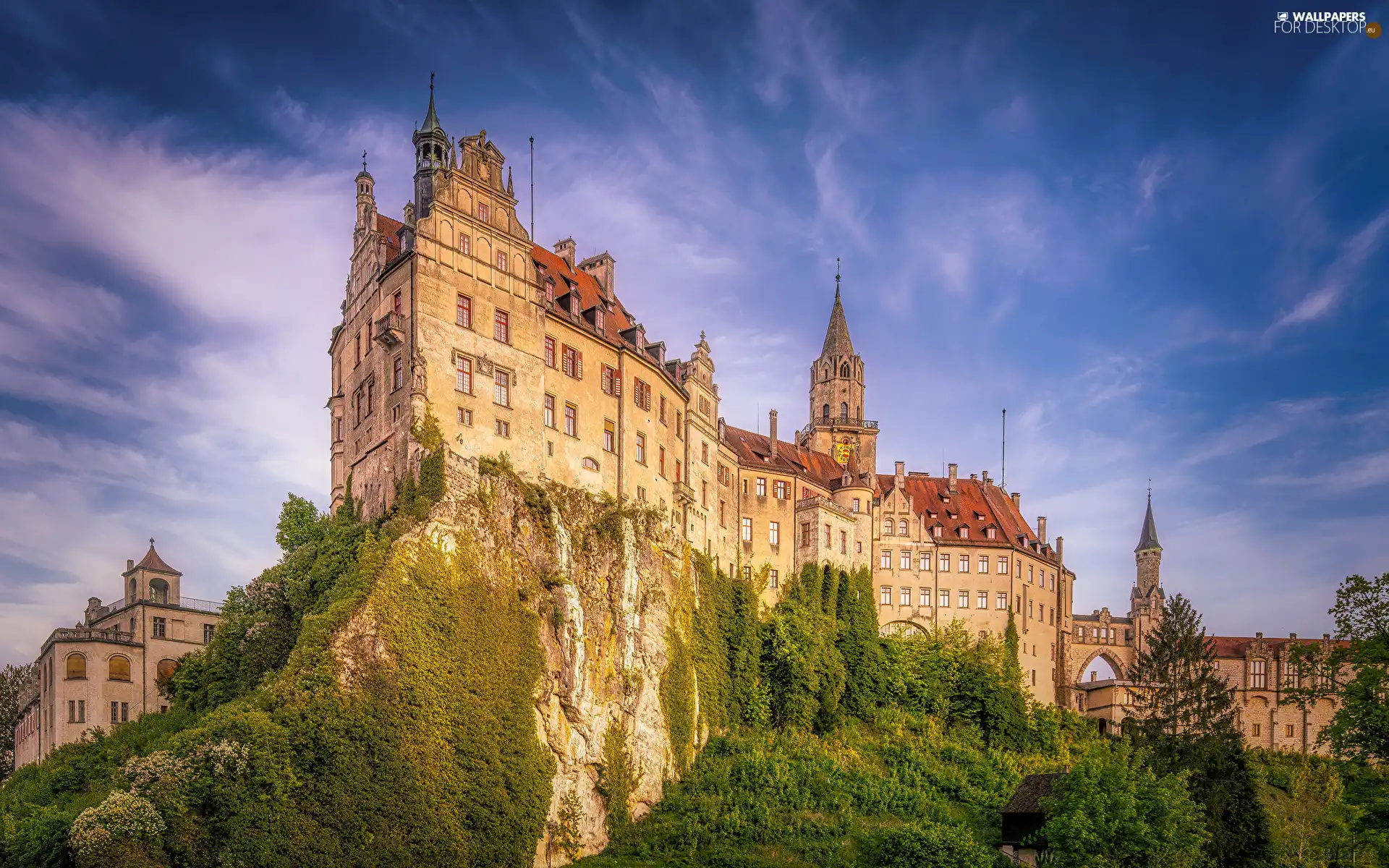 trees, Sigmaringen Castle, Sigmaringen, Germany, viewes, Rocks