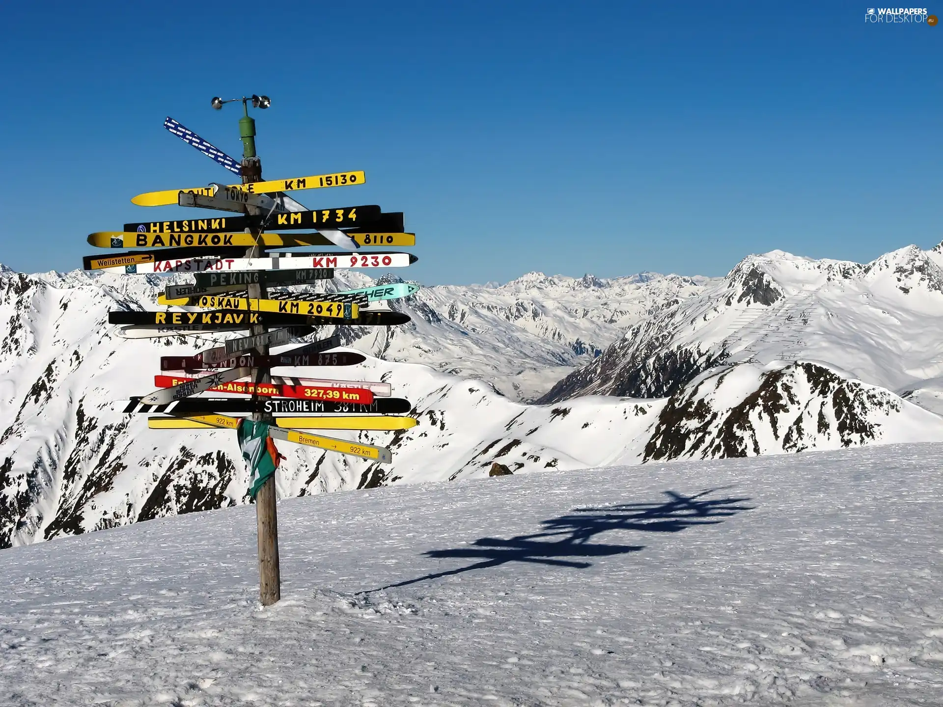 signposts, snow, Tirol, Mountains, Austria