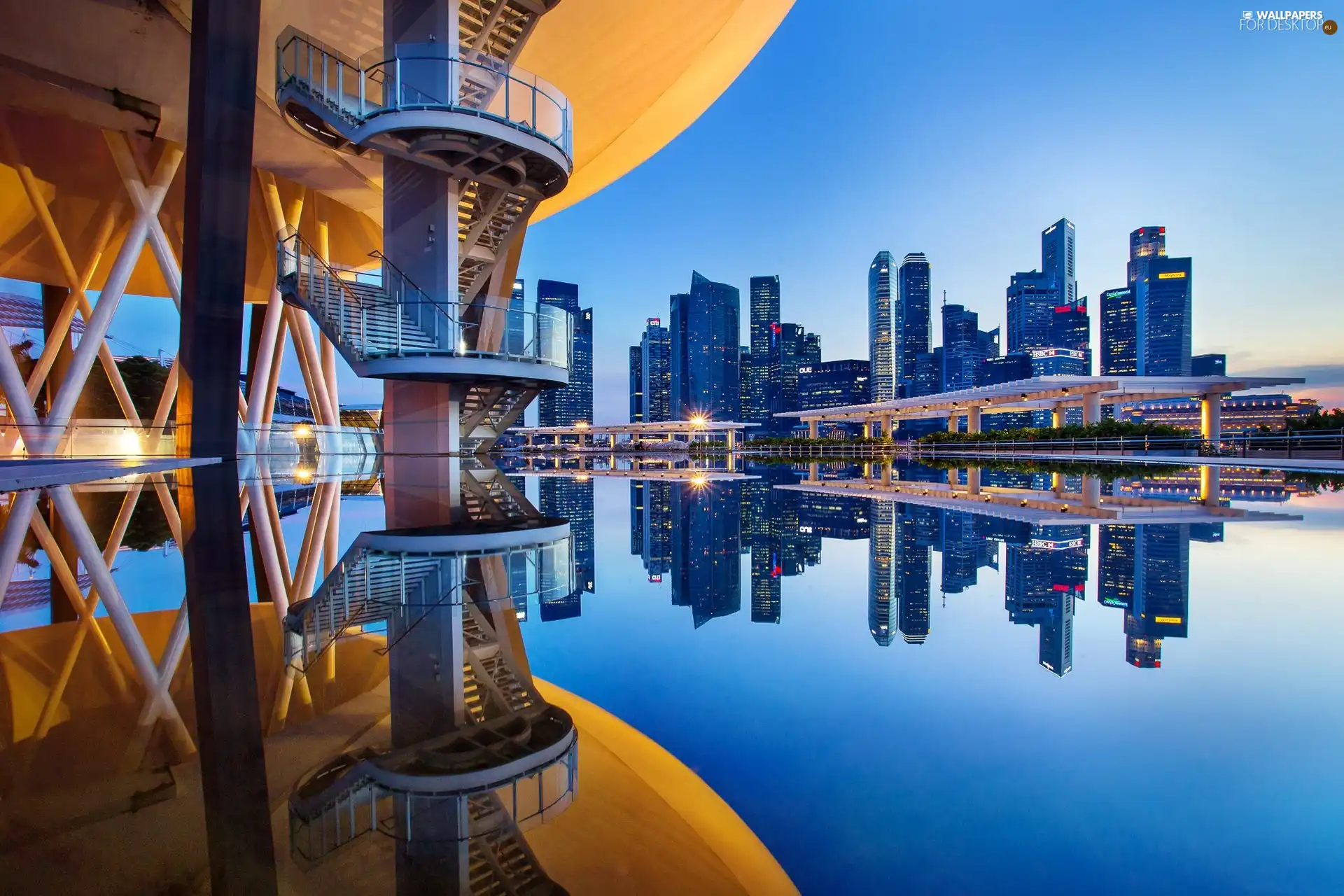 Town, clouds, Singapur, skyscrapers