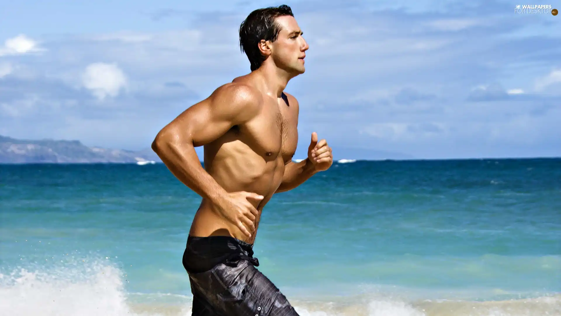 running, sea, Sky, a man