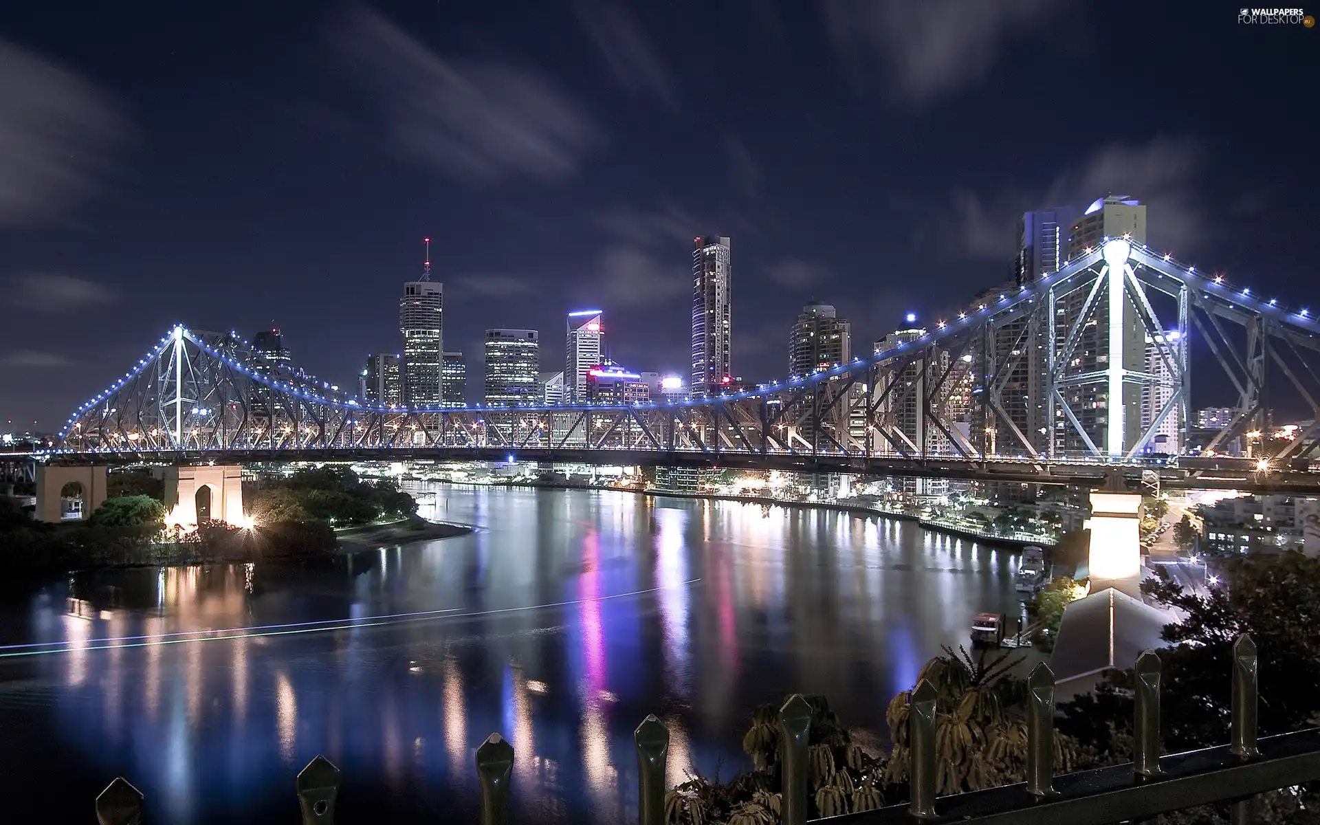 bridge, Night, Sky, Flats