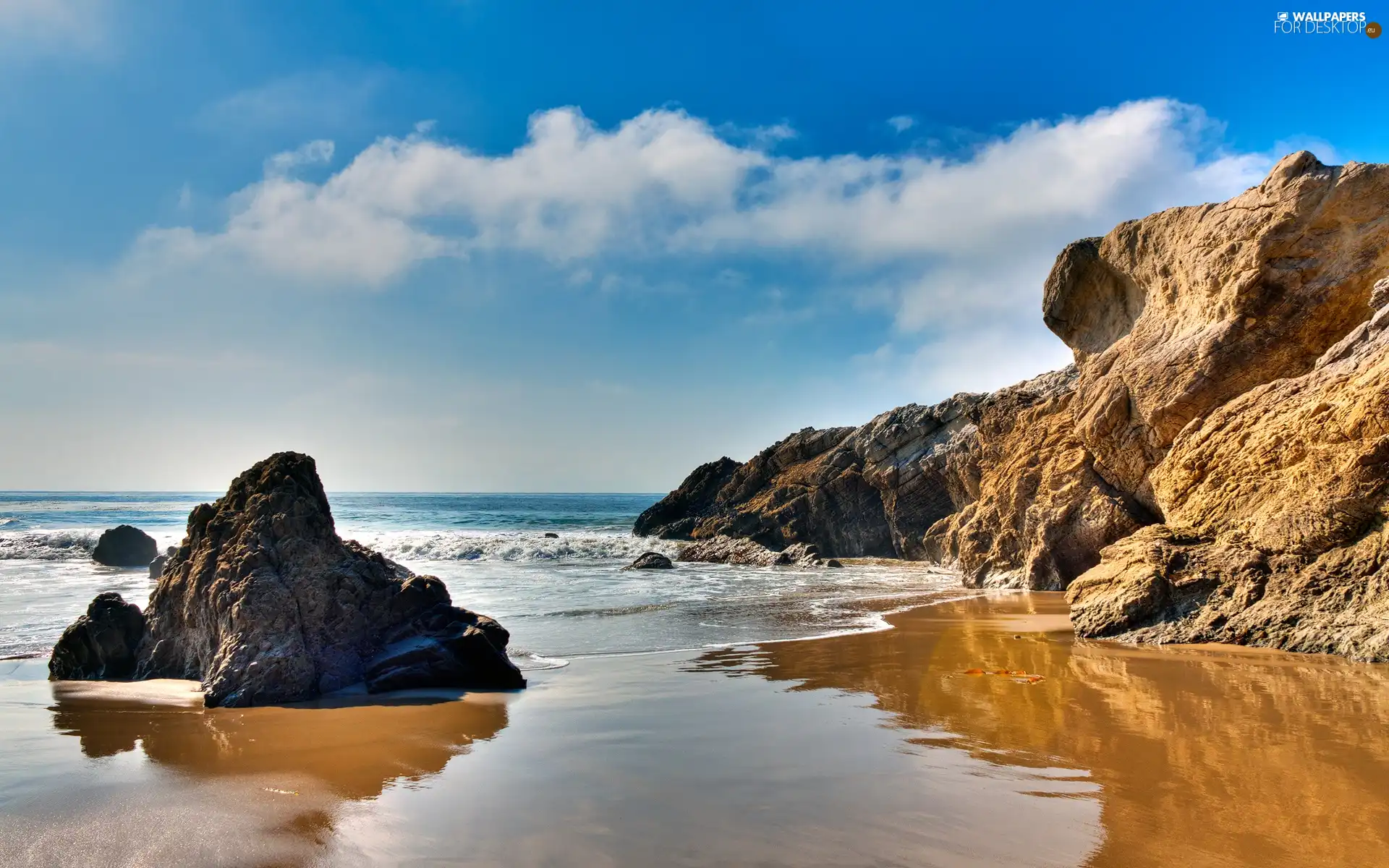 Sky, clouds, rocks, sea, Beaches