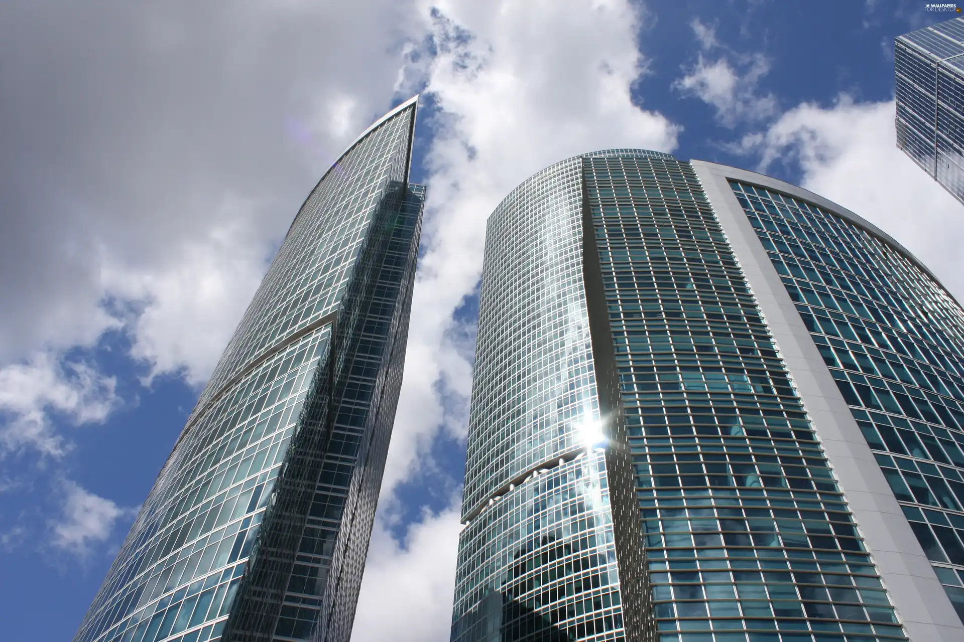 skyscrapers, Russia, Sky, clouds, skyscrapers, Moscow