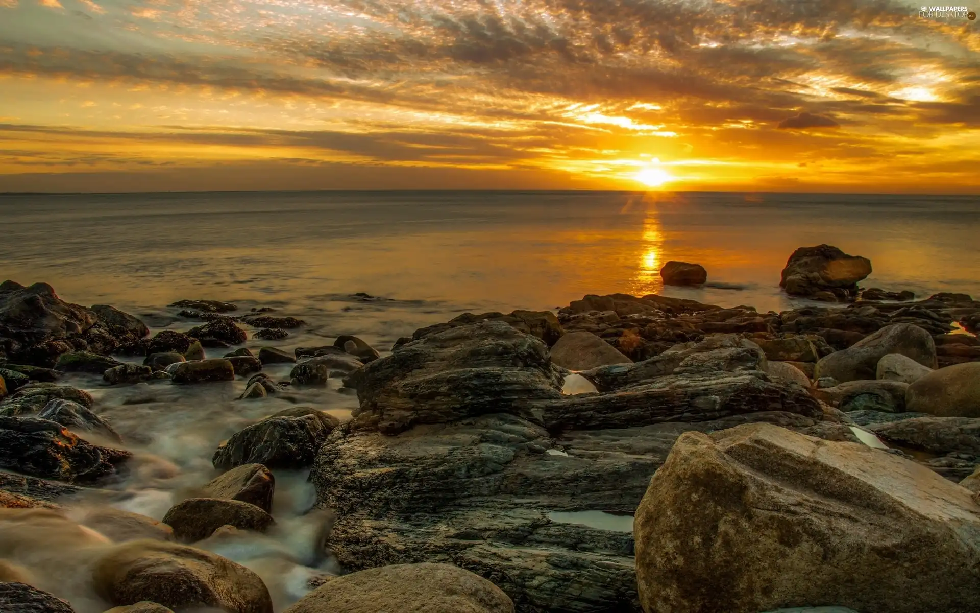 sea, Stones, Sky, Great Sunsets