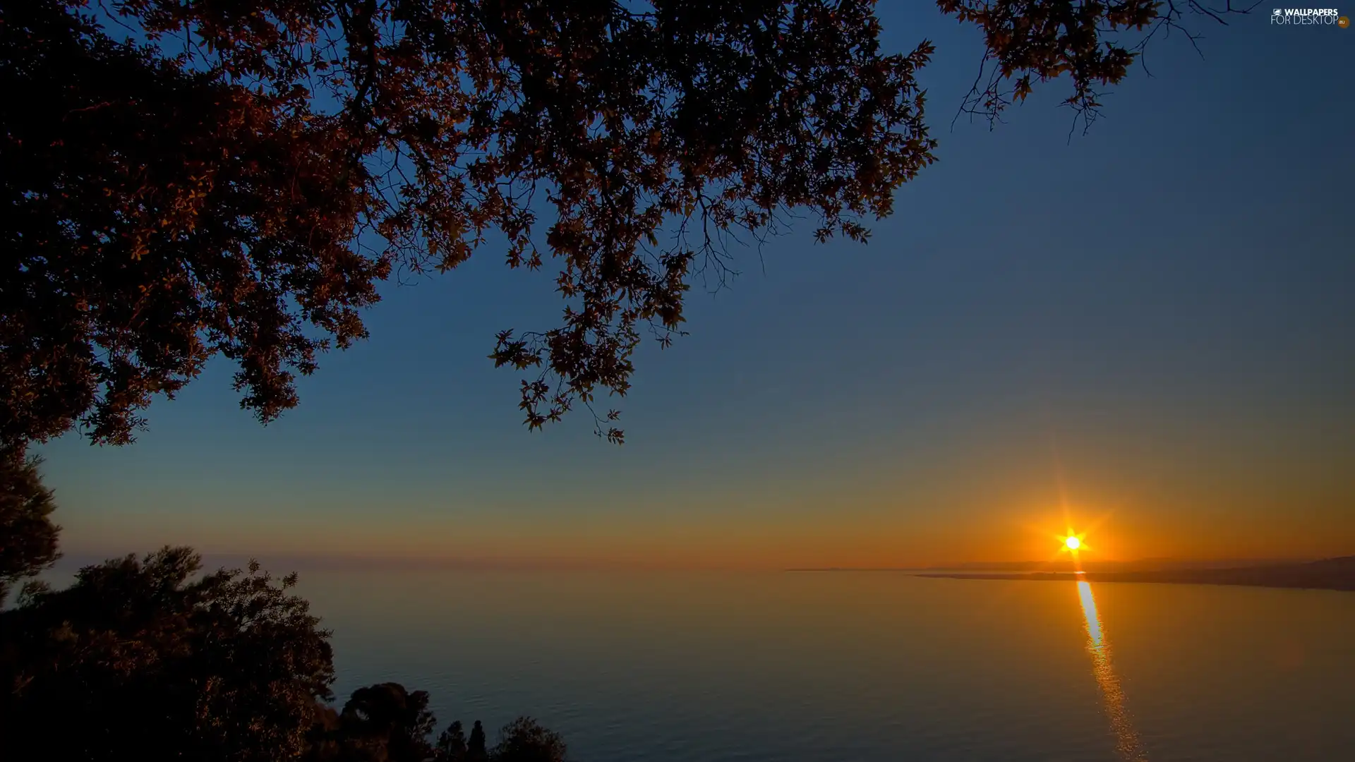 lake, sun, Sky, west