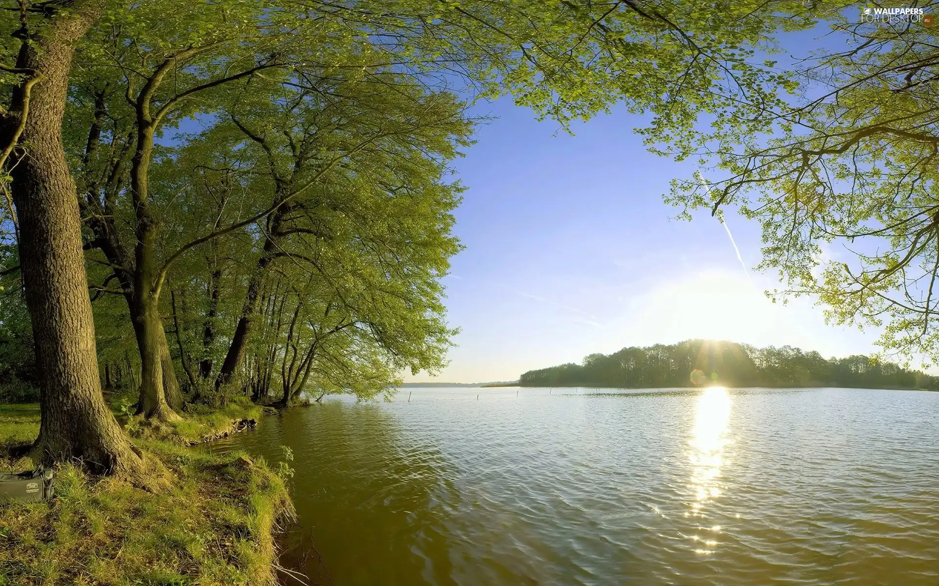 lakes, viewes, Sky, trees