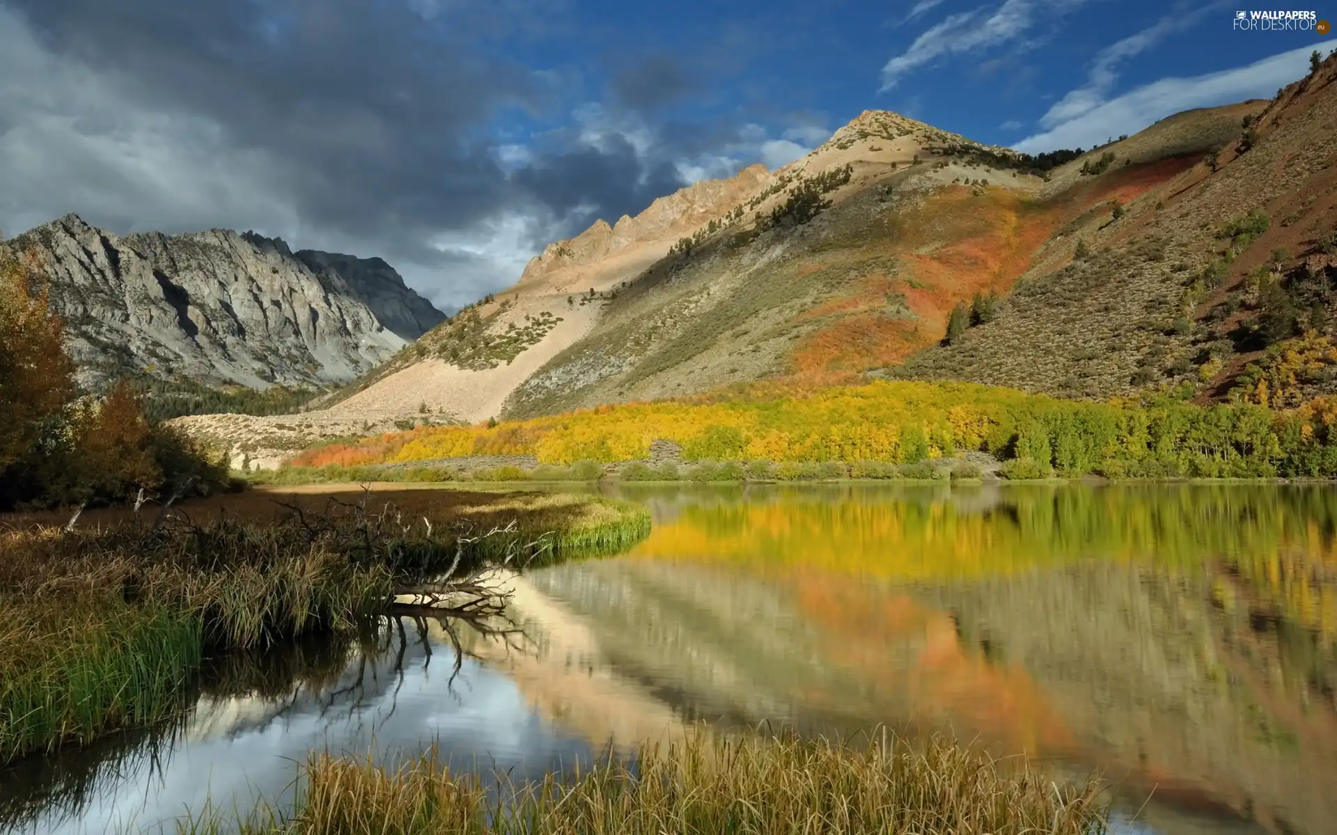 Sky, lake, Mountains