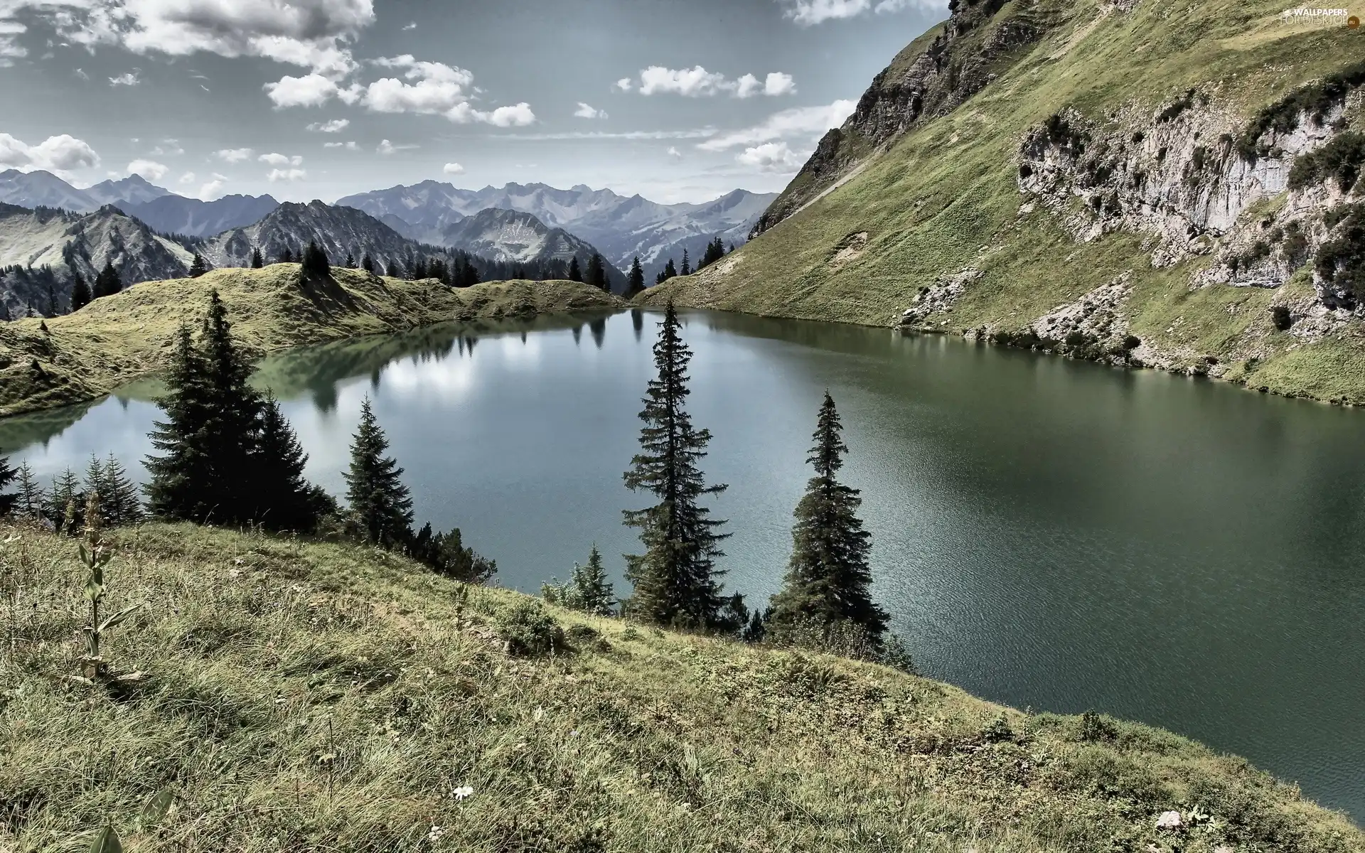 Sky, lake, Mountains