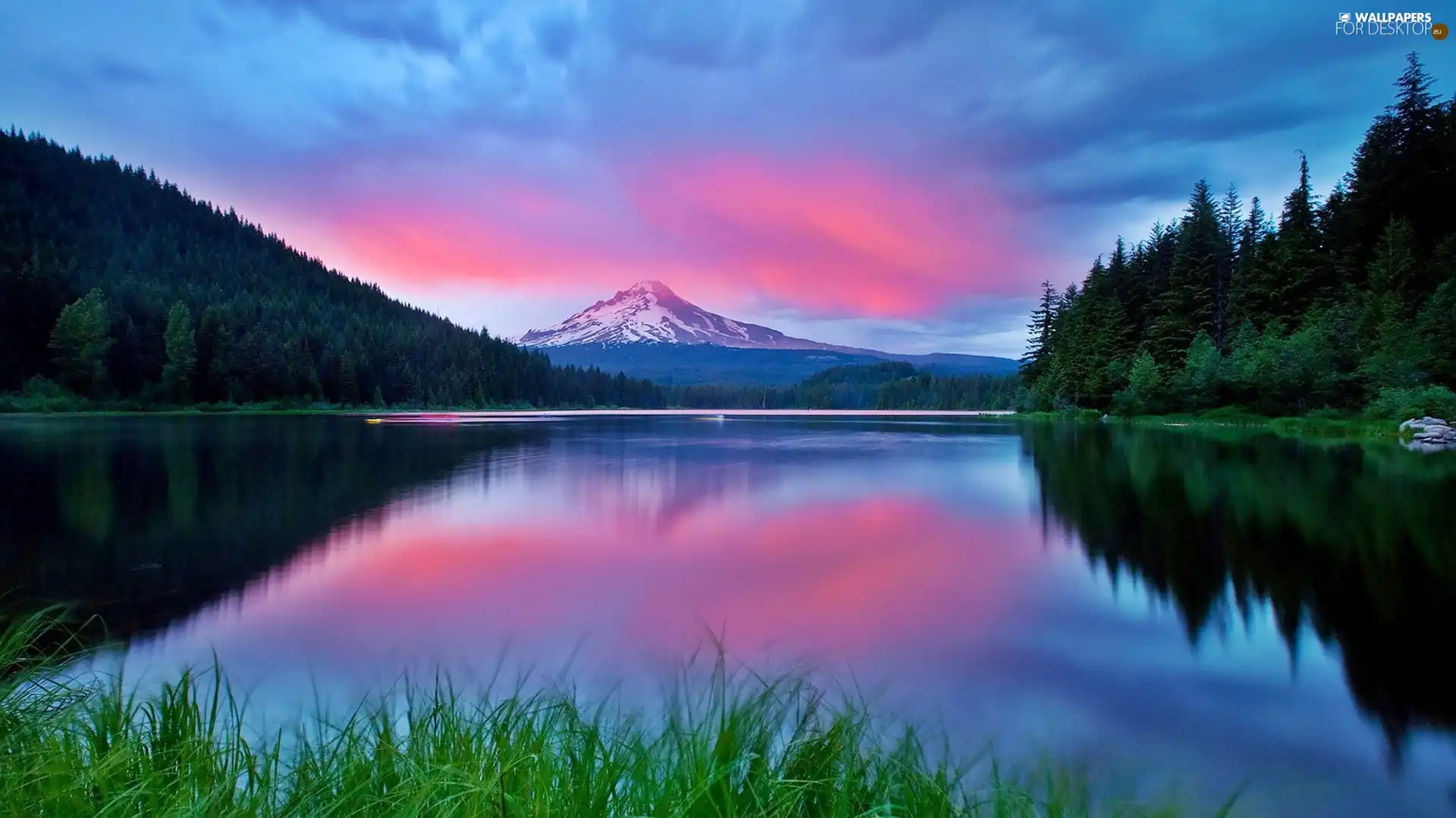 Mountains, Pink, Sky, lake