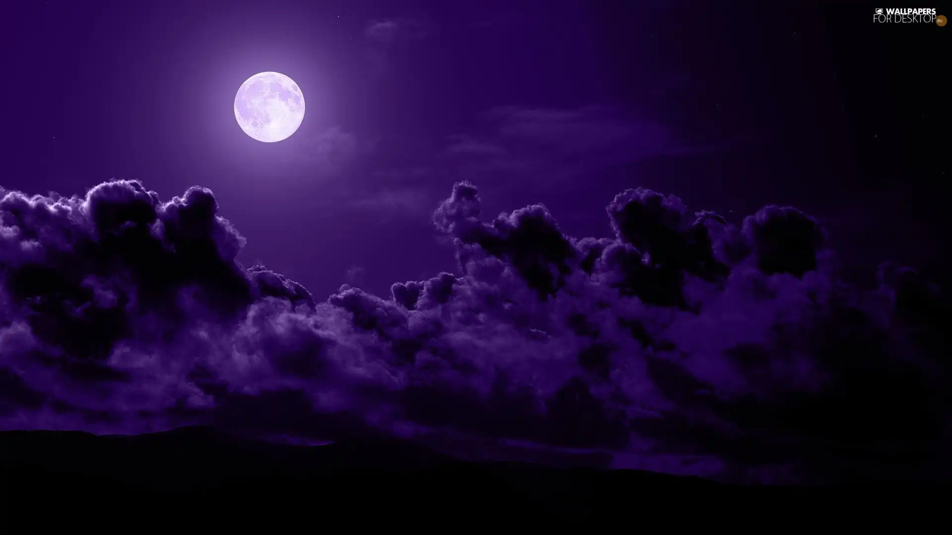 Night, clouds, Sky, moon