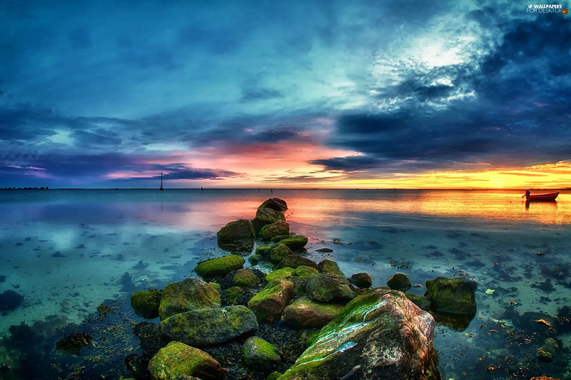 Ocean, Clouds, Sky, Stones