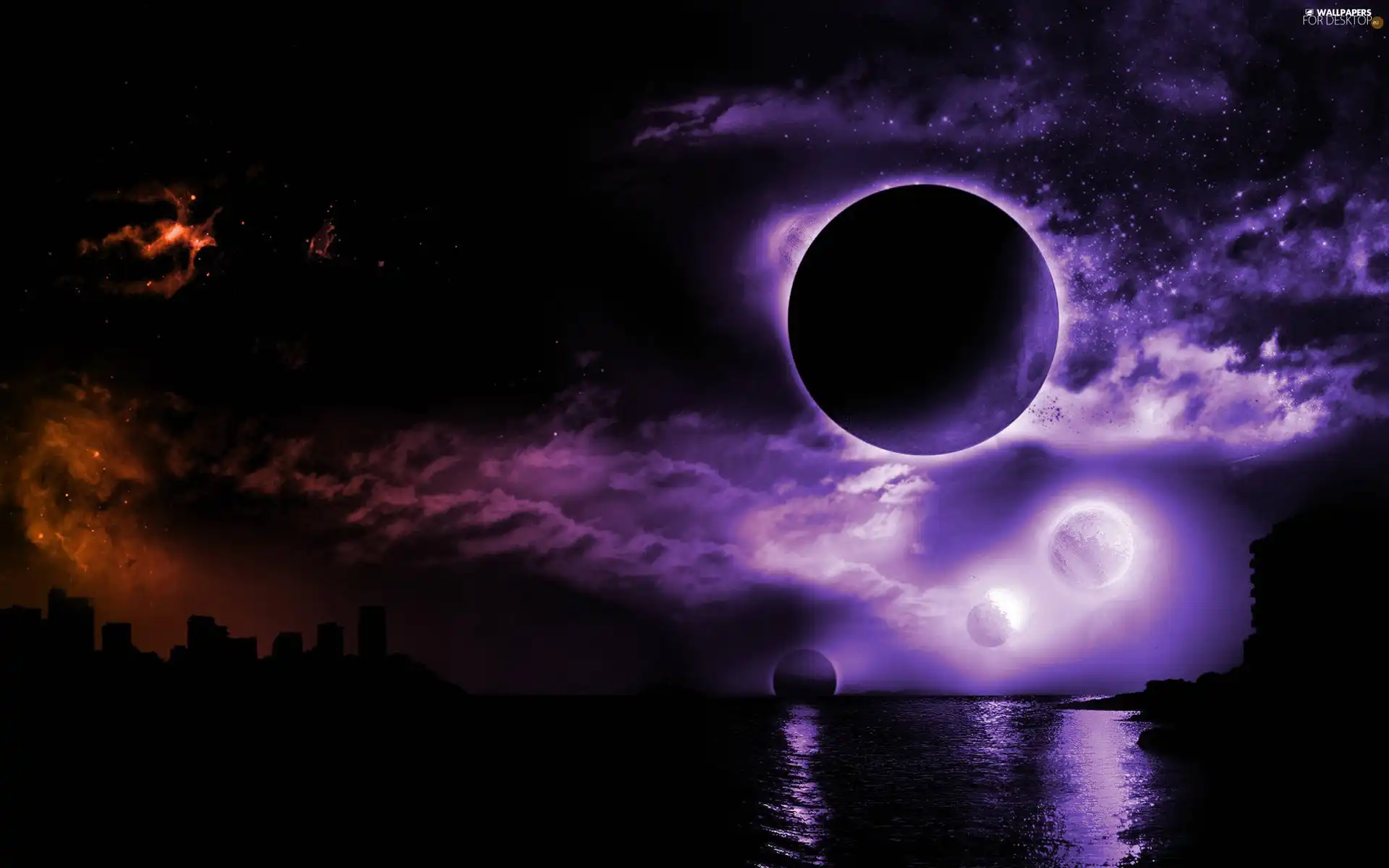 Sky, purple, Moon, sea, Night